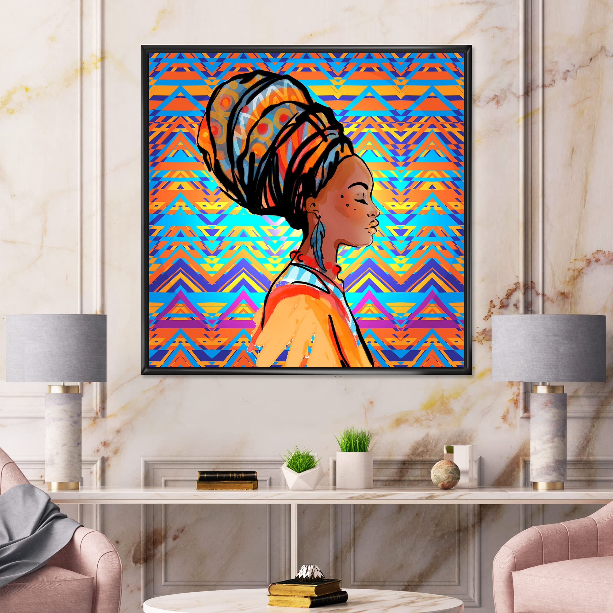 African American Woman with Turban IV - Modern Framed Canvas Wall Art Print for Home & Office Decor | Black Art, African American Artwork, Contemporary Wall Decor