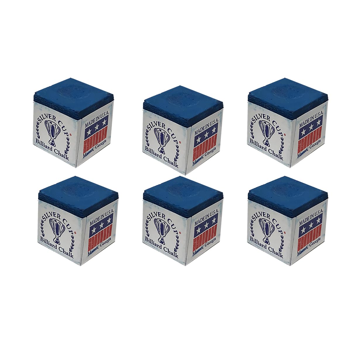 Premium Silver Cup Set of 6 - Royal Blue Pool Cue Chalk for Billiards & Snooker - Long-Lasting Grip for Professional & Home Game Use