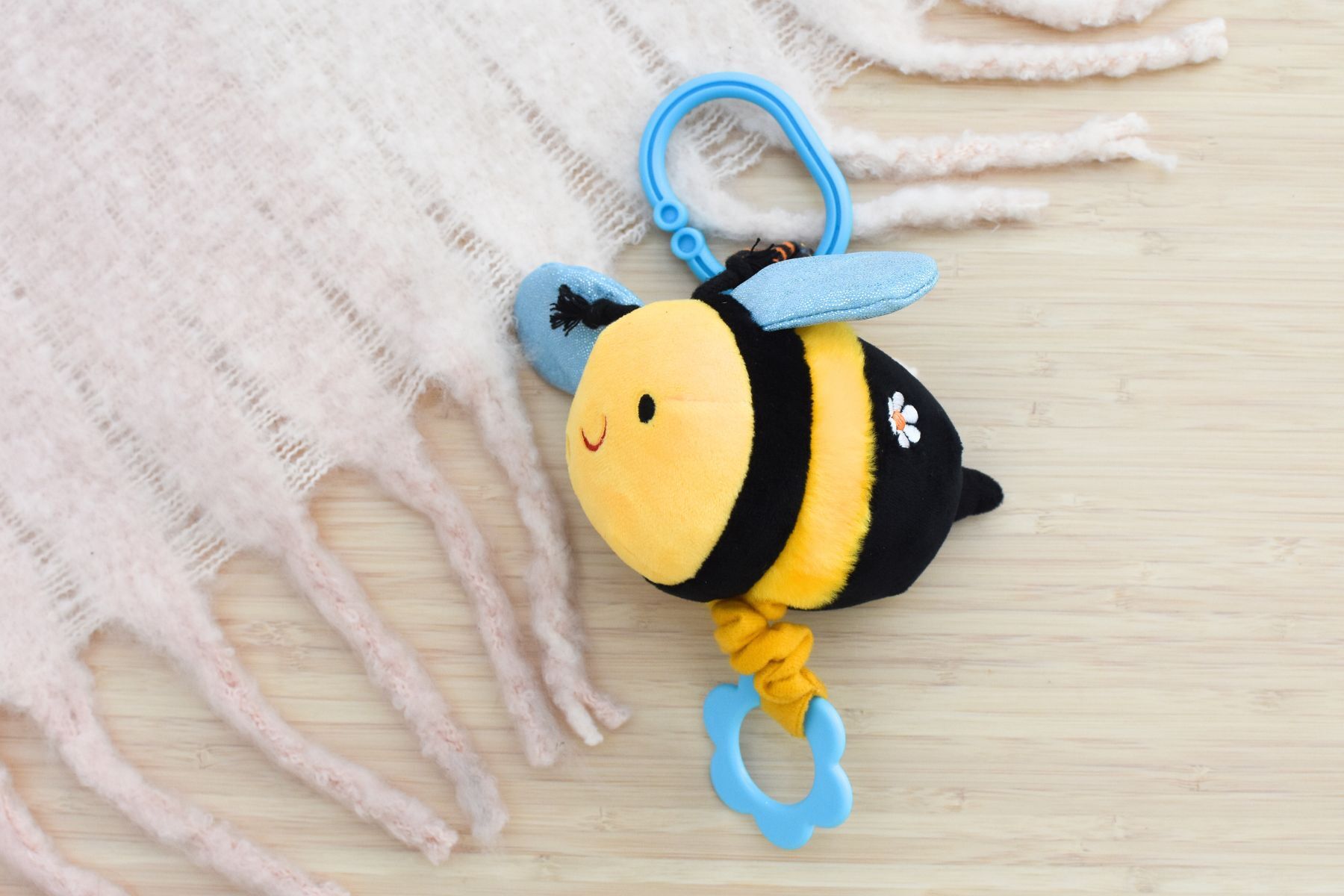Snuggle Buddy Hunny Bee Jiggle & Shake Clip Toy - Cute Plush Sensory Toy for Babies & Toddlers - Perfect for Strollers, Car Seats & Diaper Bags
