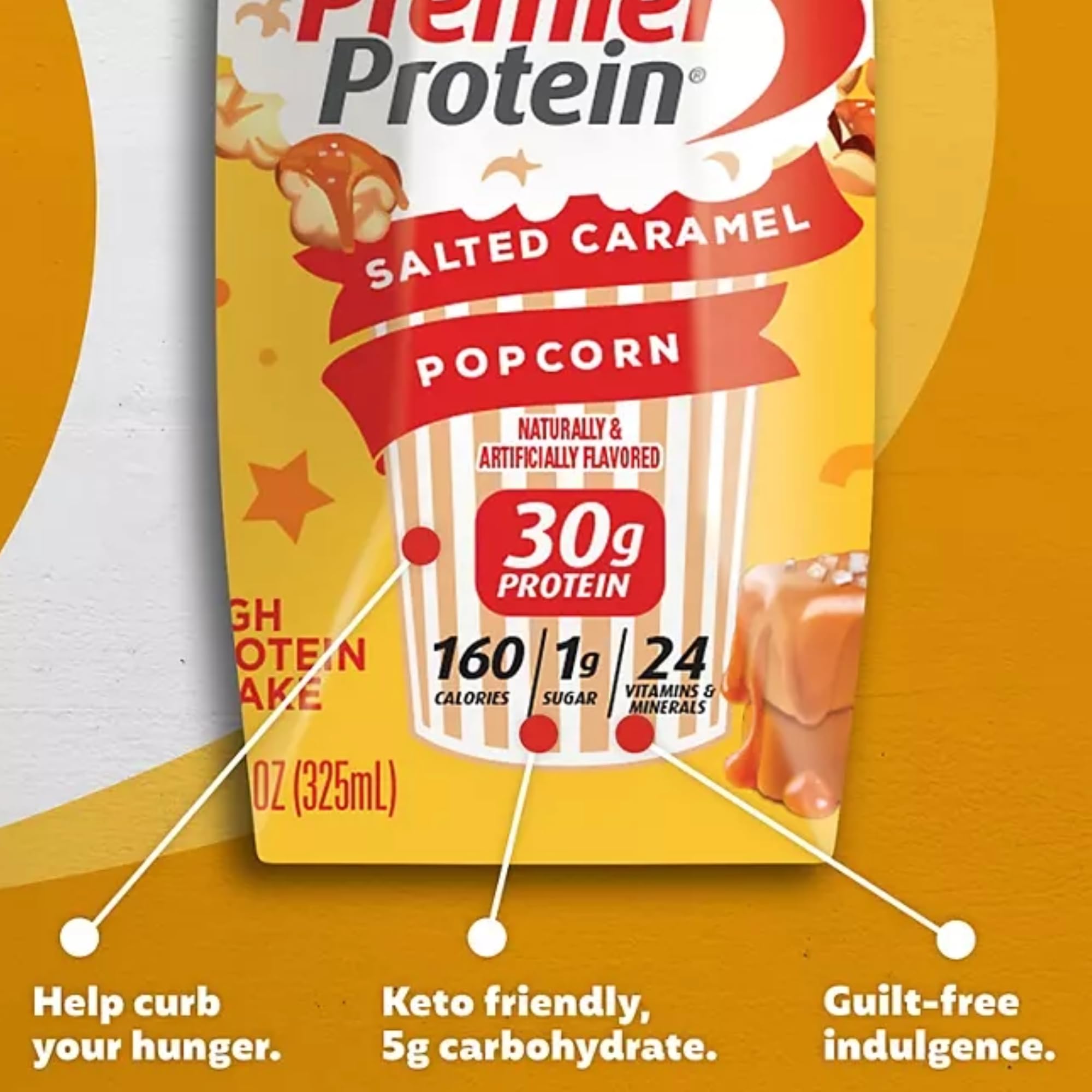 Premium High-Protein Shake - Salted Caramel Popcorn Flavor | 15 Pack (11 fl oz) | Nutrient-Rich Meal Replacement for Weight Loss, Post-Workout Recovery & On-the-Go Snacking