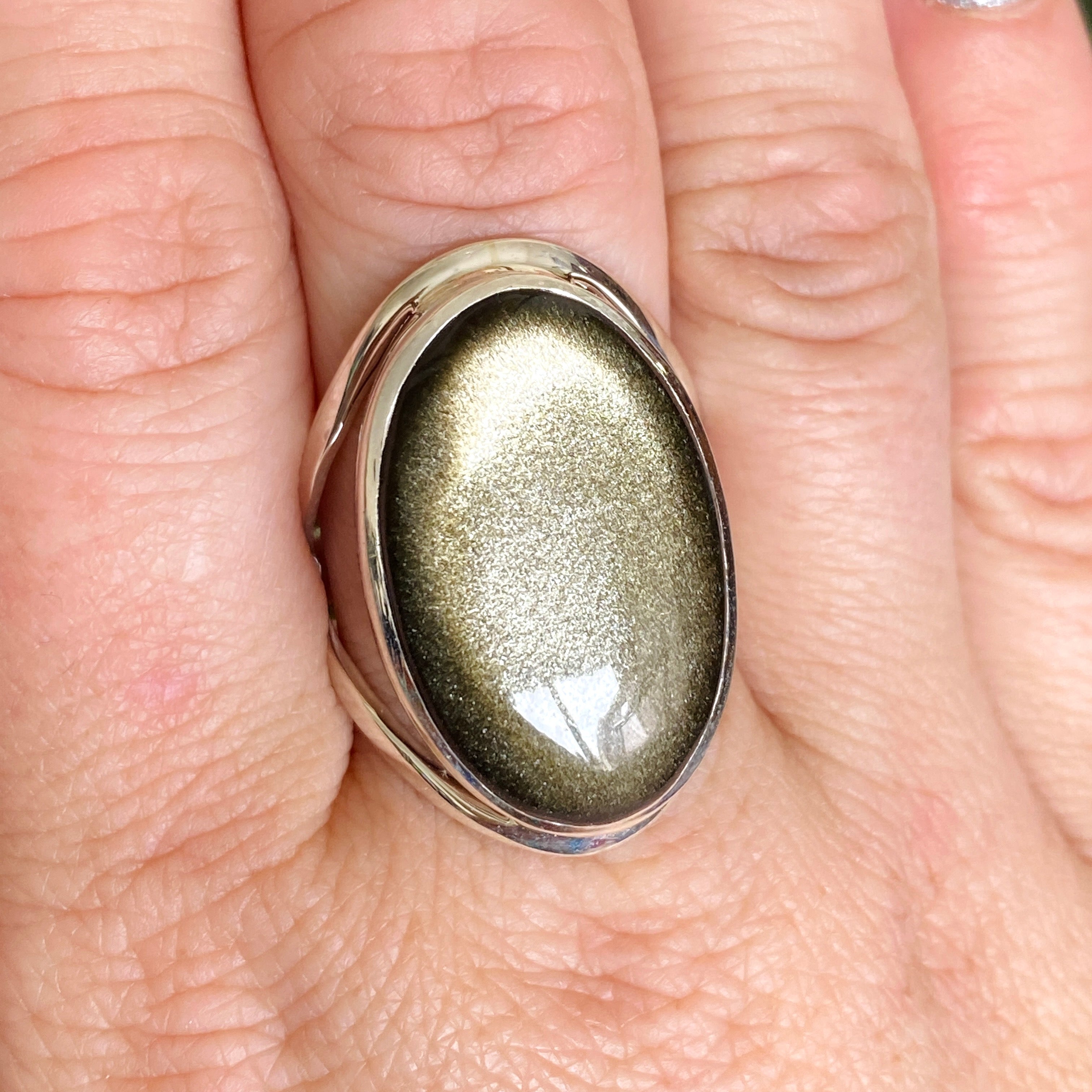 Goldsheen Obsidian Oval Cabochon Split Band Ring - Size 11 - KRGJ3341 - Elegant Jewelry for Women, Perfect for Weddings, Parties & Special Occasions