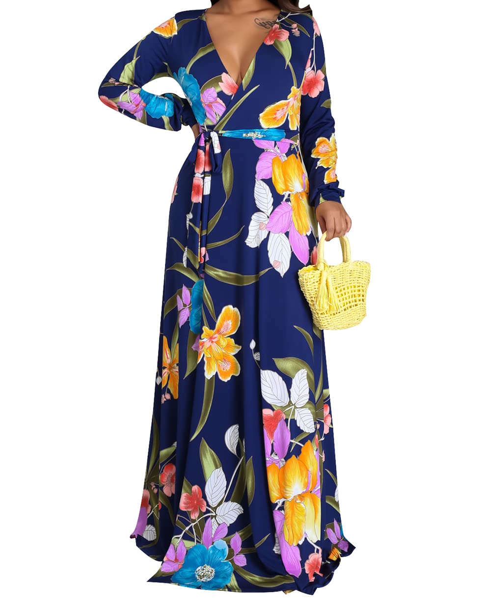 JTNFairy Women's Floral Print Long Maxi Dress - Plus Size Casual & Party Outfits for Beach, Wedding & Summer Vacations