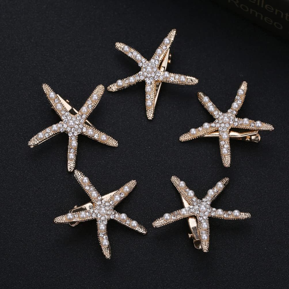 5pcs Pearl Rhinestone Star Hair Clips for Women & Girls