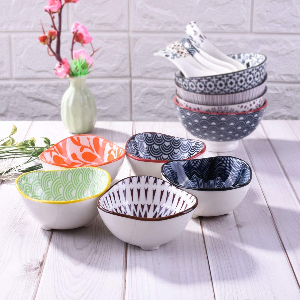 Premium Ceramic Soy Sauce Dishes Set of 5 - Japanese Style Dipping Bowls for Sushi, Dumplings & Asian Cuisine - Perfect for Restaurants, Home Dining & Gift Giving