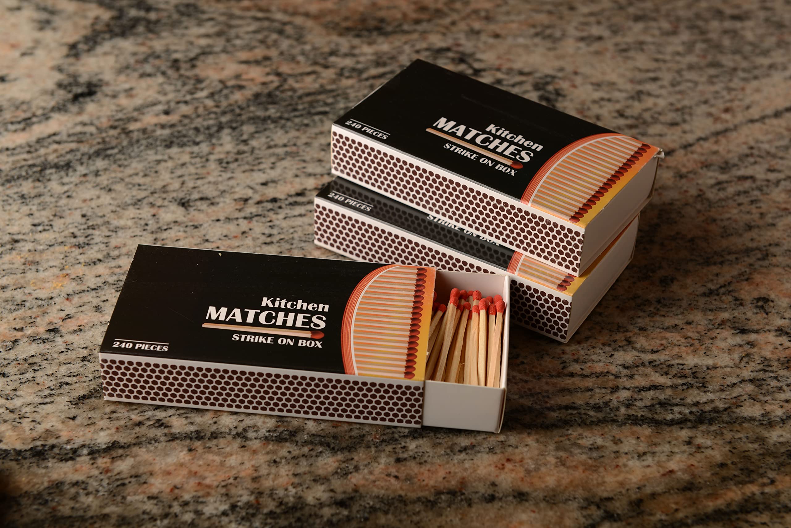 EcoQuality Wooden Strike-on-Box Matches - 240 Count Bulk Box for Kitchen, Camping, Candles & Stove Use - Long-Lasting Household Matches for Emergency, Fireplace & Outdoor Activities (15-Pack)