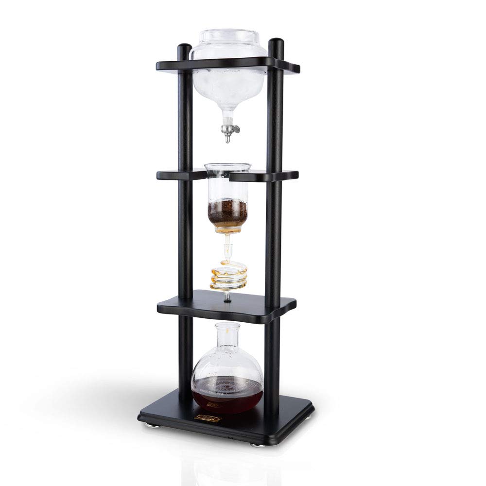 Premium Yama Cold Brew Coffee Maker with Slow Drip Technology - 32oz Large Capacity (6-8 Cups) - Black Wooden Straight Frame Tower for Iced Coffee - Perfect for Home, Office & Cafe Use