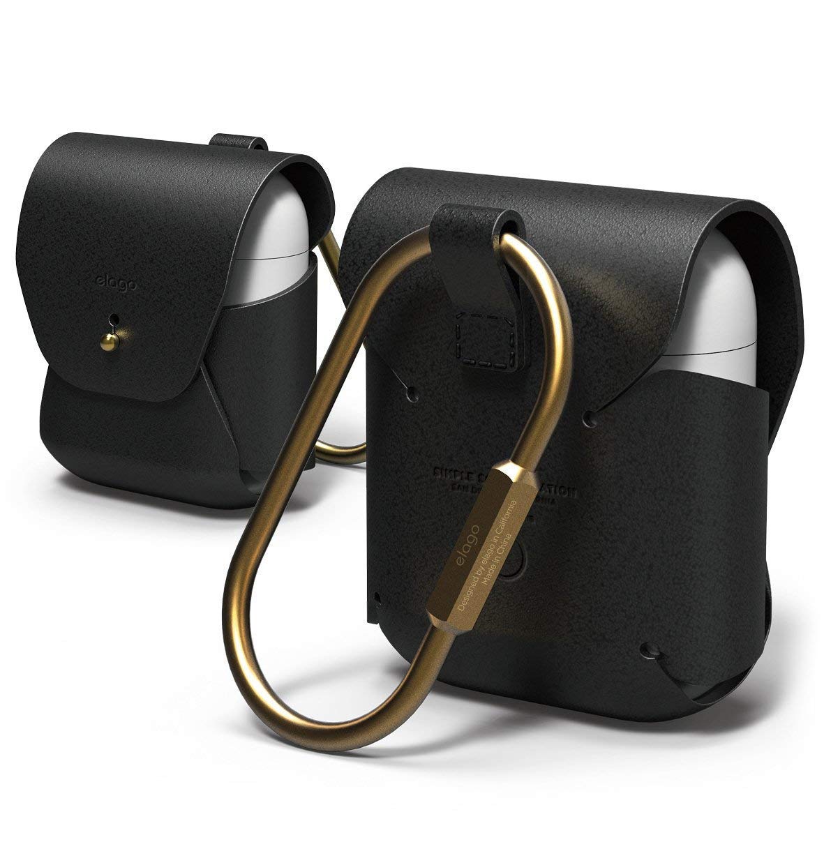 Premium Genuine Leather Case for AirPods 1 & 2 - Natural Cowhide Cover with Brass Ring Holder | Wireless Charging Compatible | Perfect for Travel, Work & Everyday Use [Black]