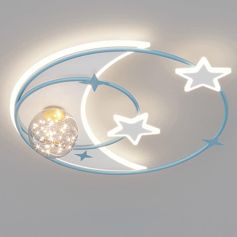 Creative 3-Light Cartoon Moon & Stars LED Ceiling Lamp for Kids Bedroom - Pink Night Light for Nursery, Baby Room & Children's Playroom - Perfect for Bedtime Stories & Dreamy Nighttime Ambiance