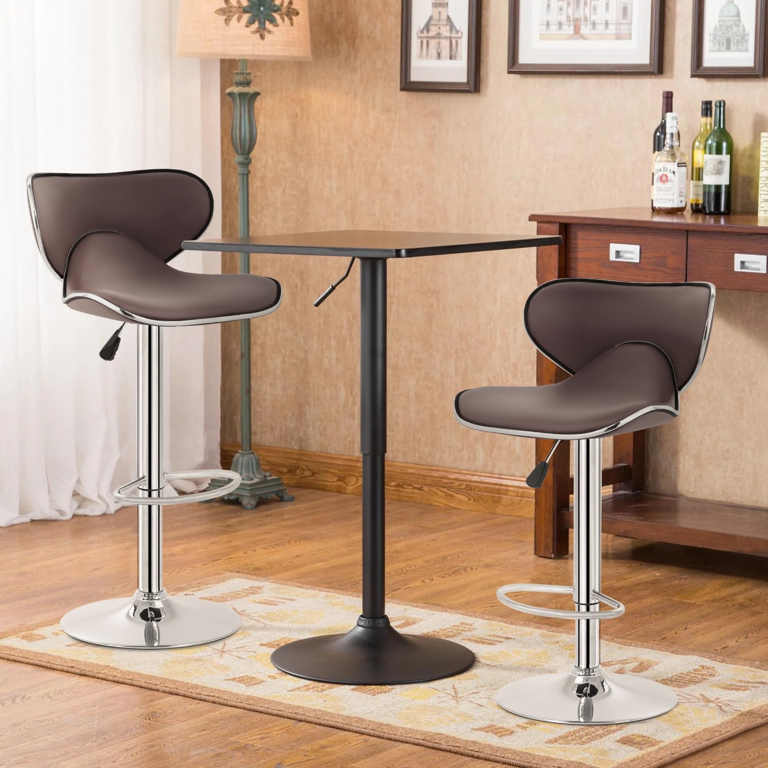 Best Adjustable Bar Stools Set of 2 - PU Leather Swivel Counter Height Bar Stools with Back Support - Perfect for Kitchen Island, Home Bar, Dining Room & Breakfast Nook