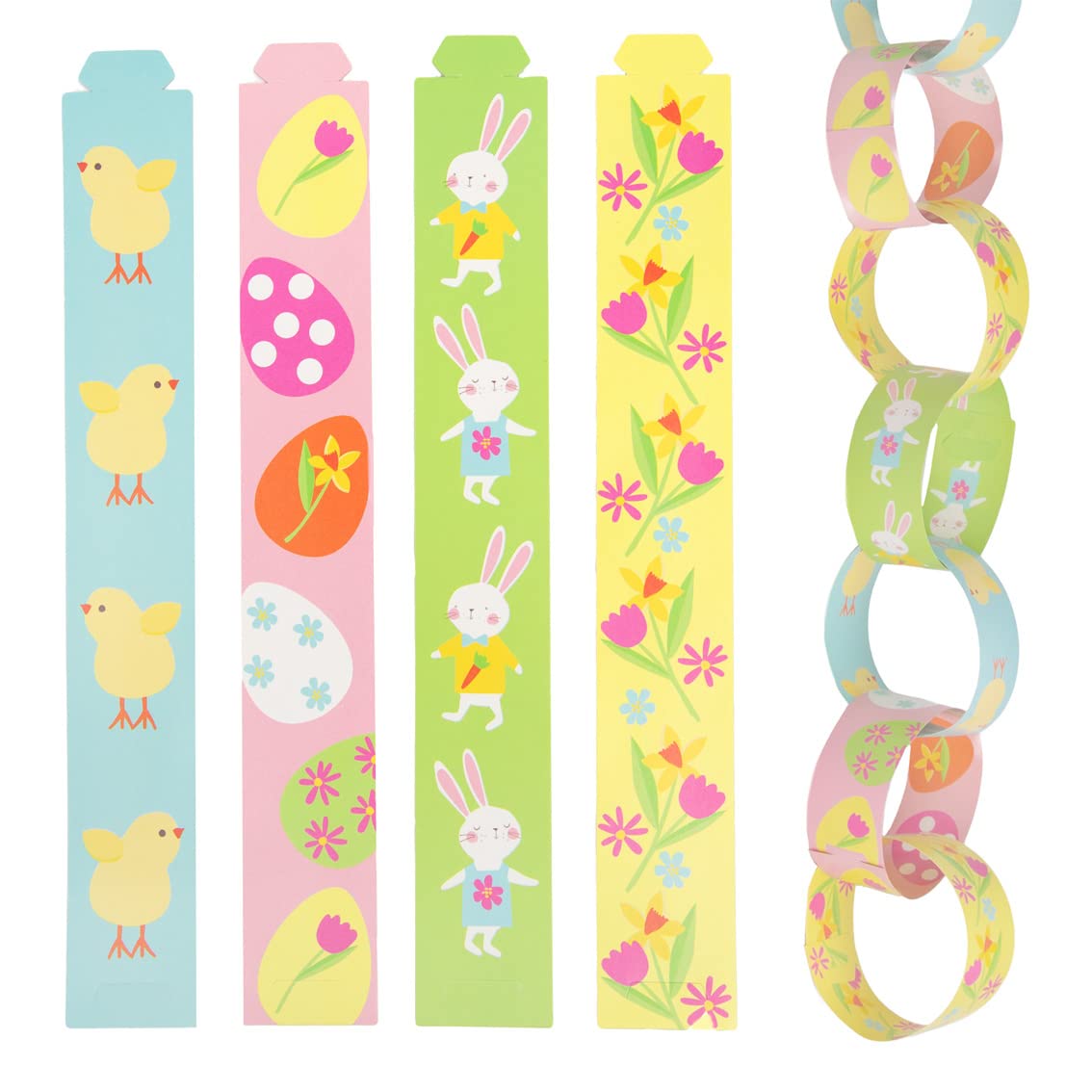 Talking Tables Easter Paper Chain Decorations - Pack of 100 | Spring Party Decor, DIY Kids Crafts, Bunny & Egg Themed Garland for Classroom, Home, Easter Egg Hunt Decorations