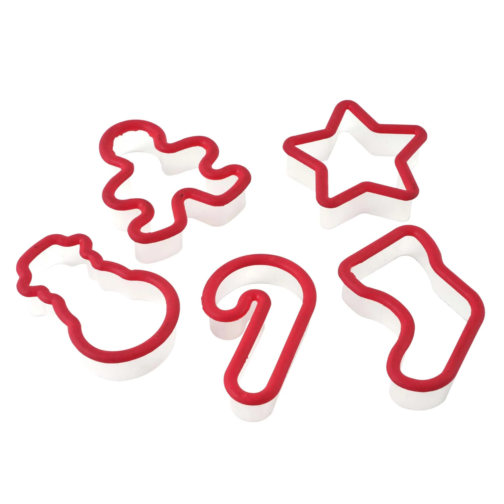 FLOMO Holiday Essentials Christmas Plastic Cookie Cutters Set - 5 Piece Baking Tools (Star, Stocking, Snowman, Gingerbread Man, Candy Cane) for Festive Cookies, Gingerbread Houses & Holiday Baking Decorations