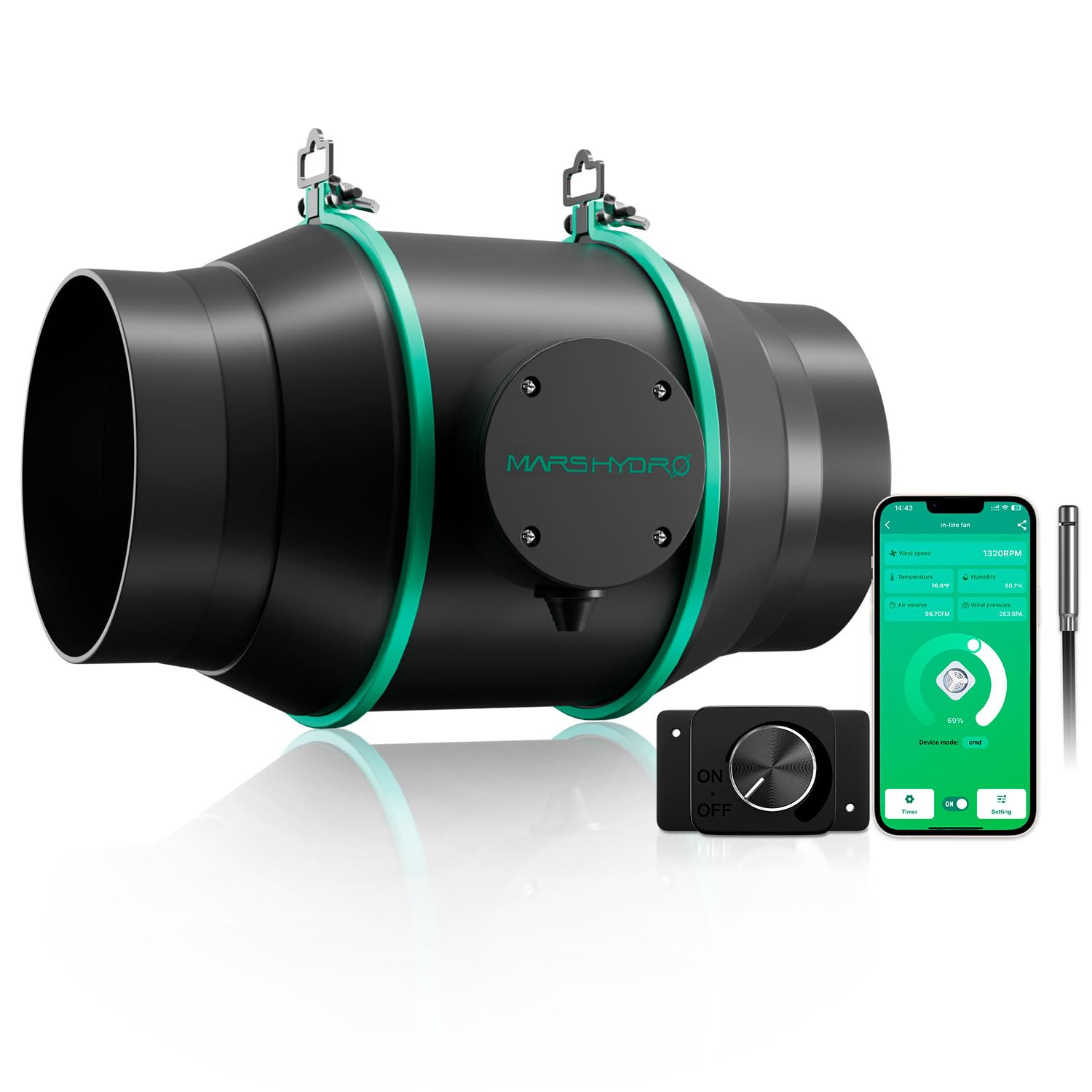 Mars Hydro iFresh 6 Inch Smart Inline Duct Fan with Variable Speed Controller - 402 CFM, WiFi App Control, Temp & Humidity Sensor - Ventilation Exhaust Fan for Grow Tents, Hydroponics, Greenhouses, Indoor Gardens (Perfect for Climate Control & Air Circulation)