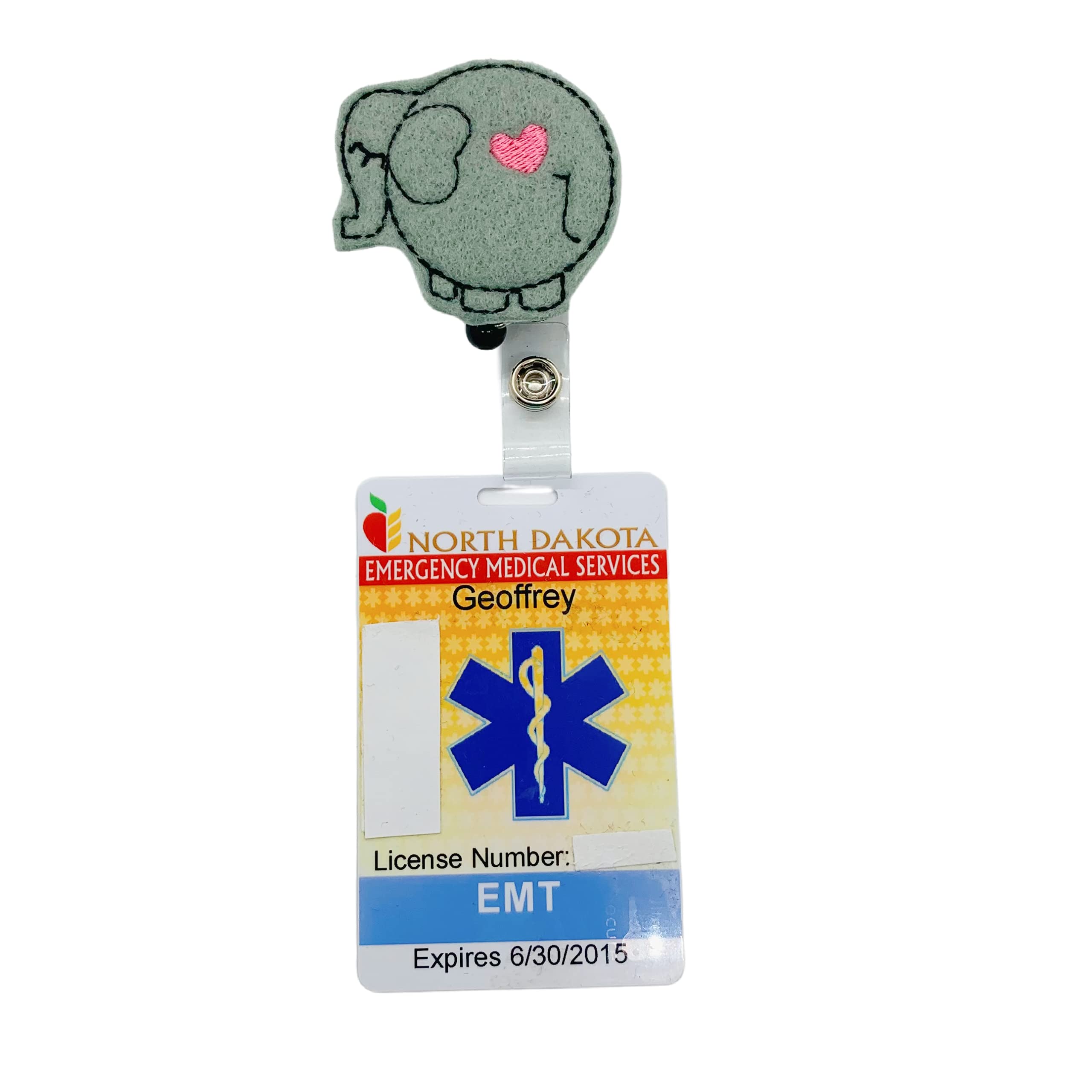 Retractable Elephant Butt Badge Reel - Cute Animal ID Holder with Heart Name Tag Clip for Nurses, Teachers & Office Workers