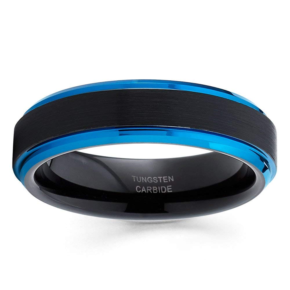 Blue Tungsten Wedding Ring for Men & Women - 6mm Comfort Fit Anniversary & Engagement Band - Durable Black Tungsten Carbide Jewelry - Perfect for Weddings, Proposals & Special Occasions