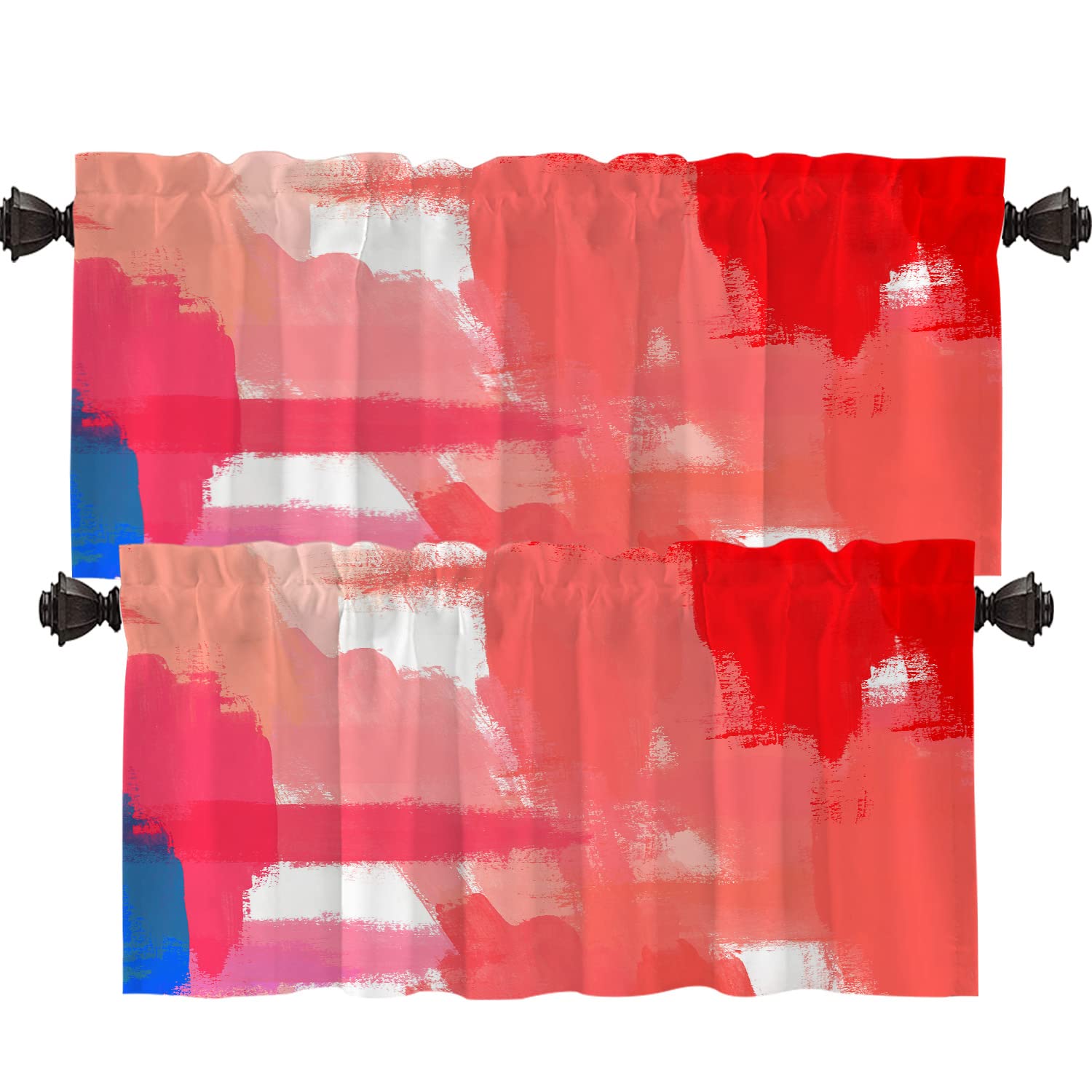 Shrahala Brushed Abstract Art Kitchen Valance - Red Pink Ink Print Half Window Curtain 52x18 Inch for Modern Decor | Perfect for Kitchens, Dining Rooms & Cozy Home Styling