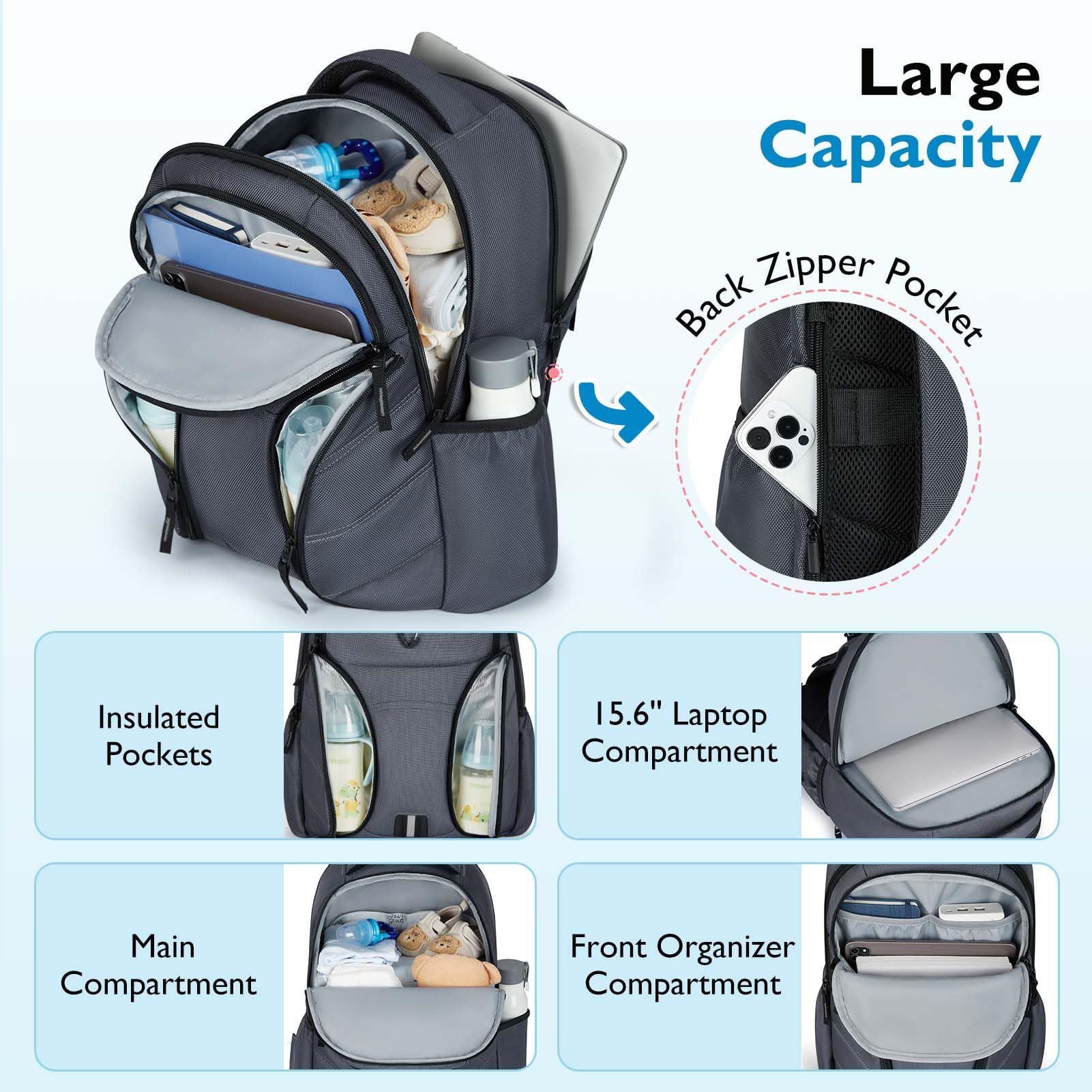 Mommore Dad Diaper Backpack - Large Waterproof 1680D Nylon Baby Bag with Insulated Pockets & Laptop Compartment | Perfect for Travel, Work & Parenting | Fits Luggage & Stroller Straps