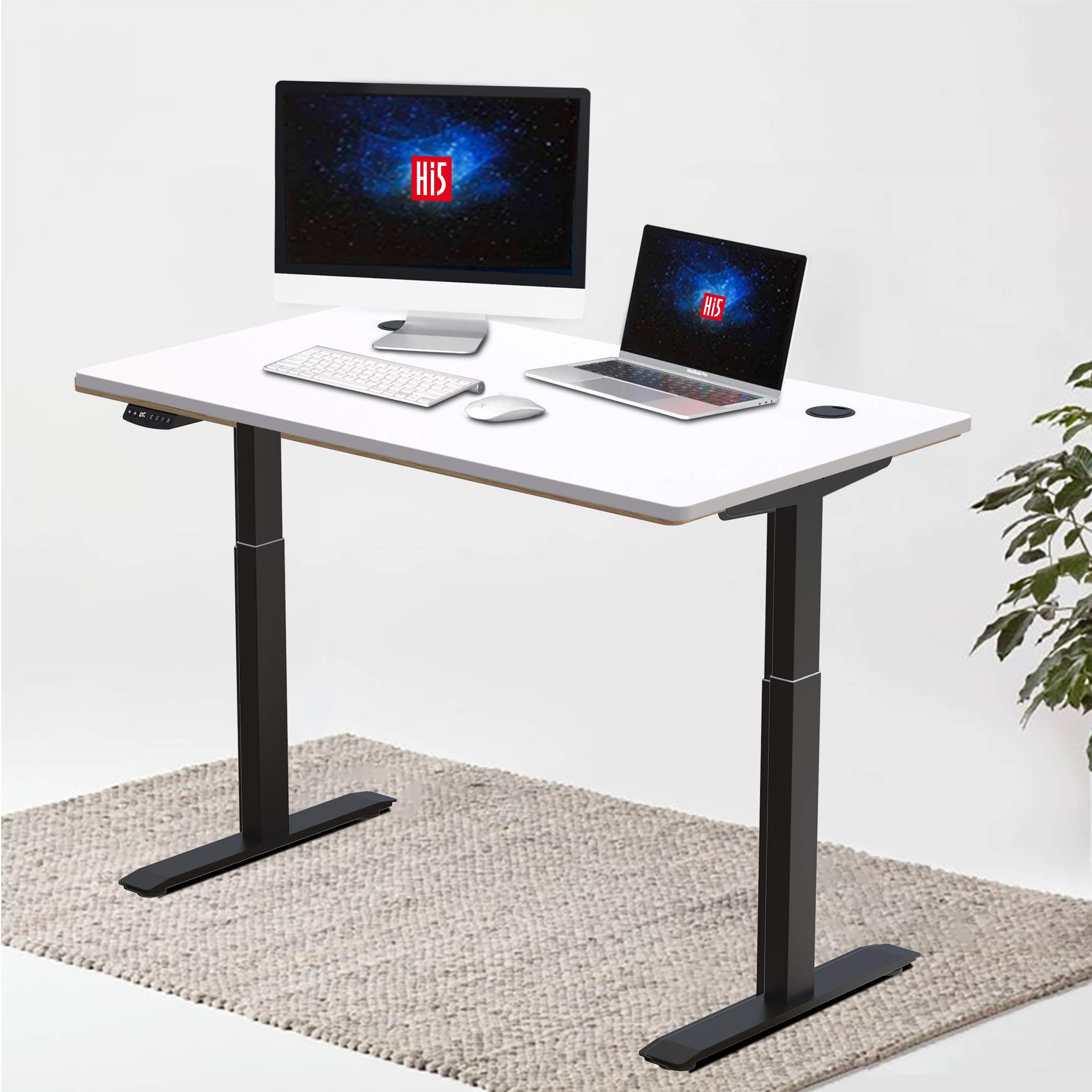 Height Adjustable Standing Desk - 55 x 27.5 Inch Sit Stand Desk for Home Office (White Tabletop + Black Frame) | Ergonomic Workstation for Remote Work, Gaming & Study