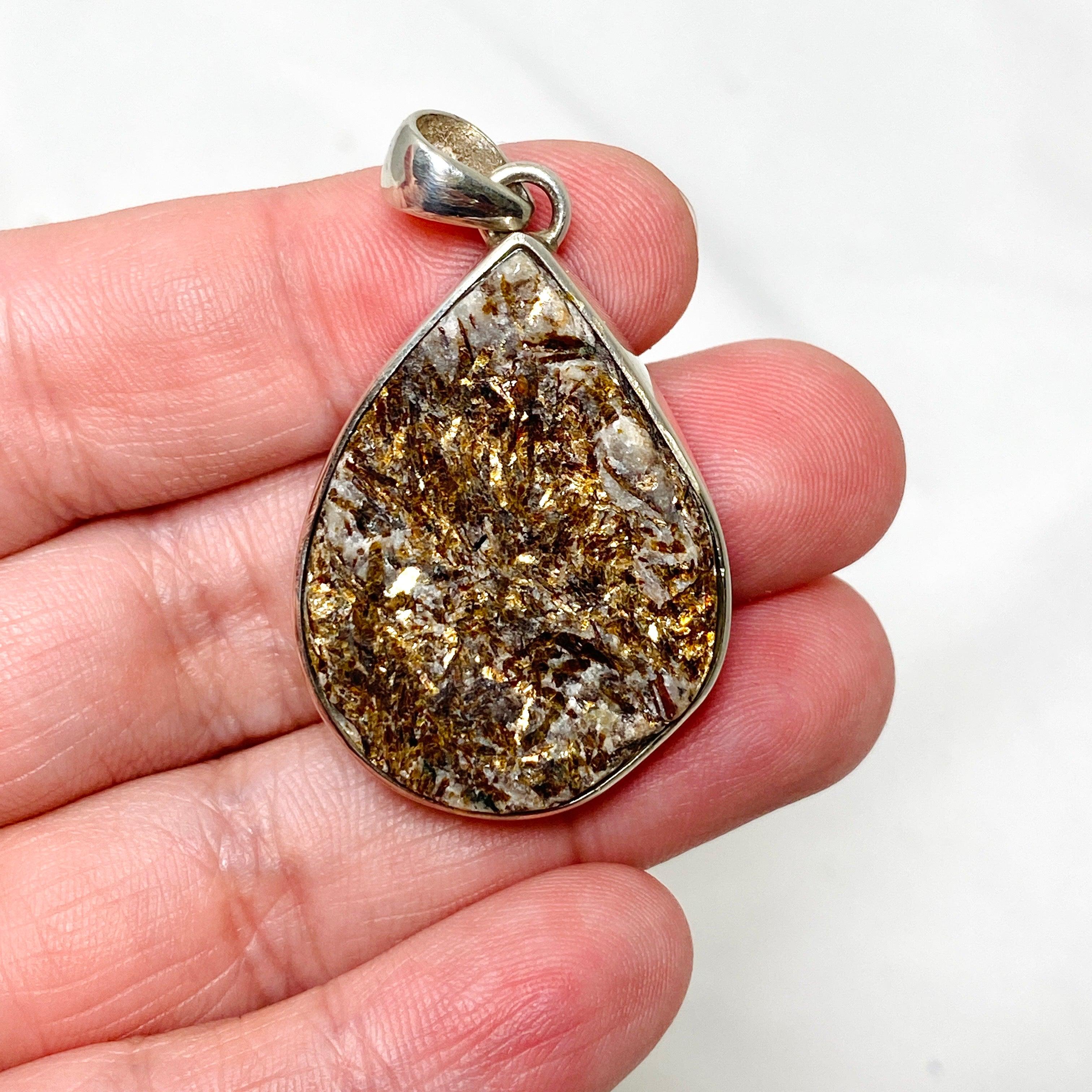 Natural Raw Golden Astrophyllite Pendant Necklace - Unique Healing Crystal Jewelry for Meditation & Spiritual Energy - Perfect for Yoga, Reiki & Chakra Balancing