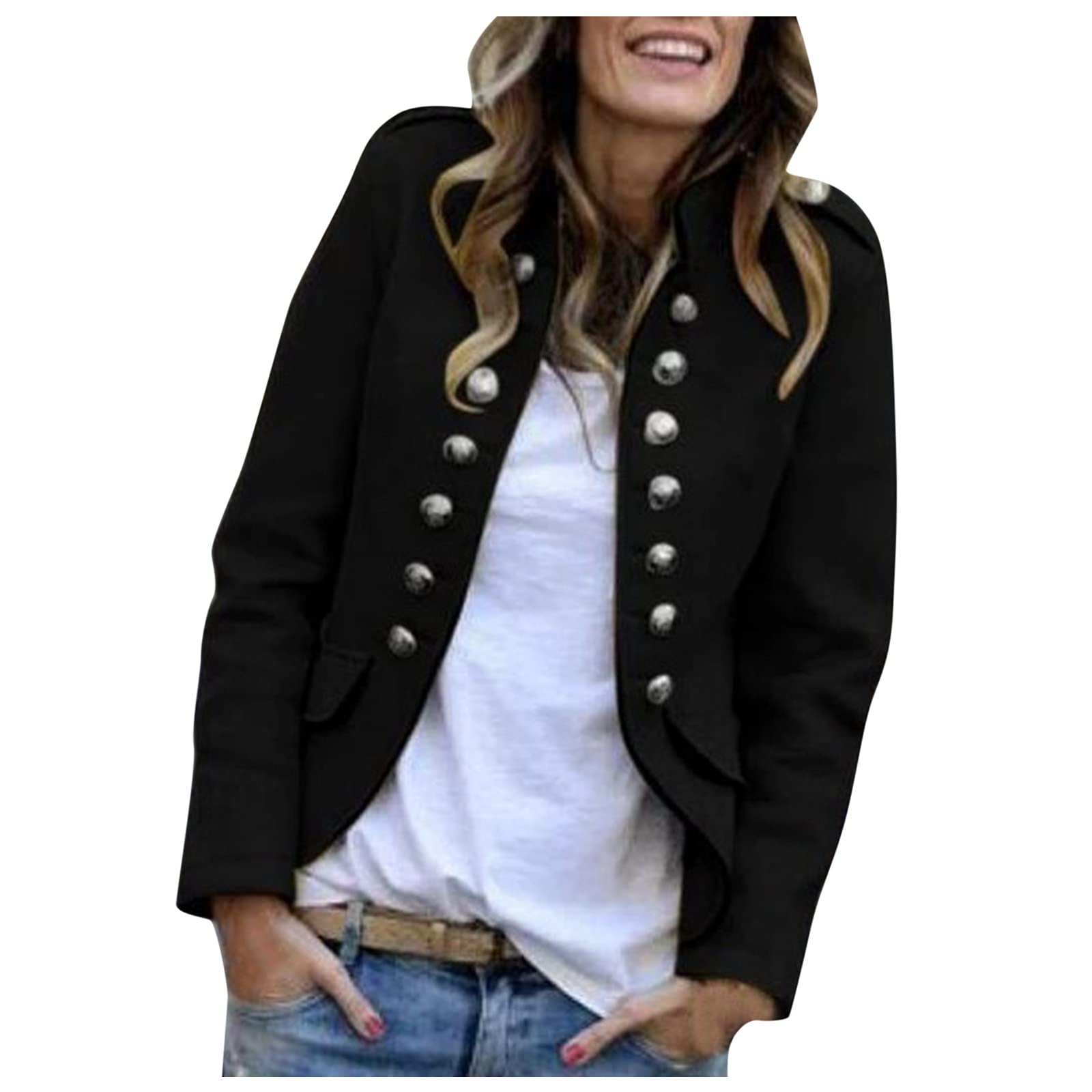 Women's Button Front Blazer Jacket - Slim Fit Office & Casual Wear