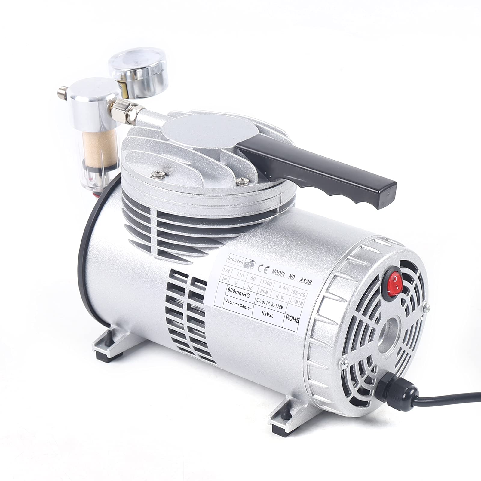 Oil-Free Diaphragm Vacuum Pump 1/6HP 20-23L/min 1450-1700 RPM - Food Packaging, Crafts, Lab Equipment & Industrial Applications - Quiet, Maintenance-Free Vacuum Suction System
