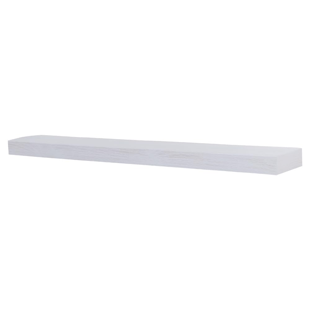 60 Inch White Painted Ember Vara Wood Floating Mantel Shelf - 3 Inch Height with Natural Wood Grain & Distressed Finish - Wall Mounted Fireplace Shelf for Living Room, Bedroom & Home Decor