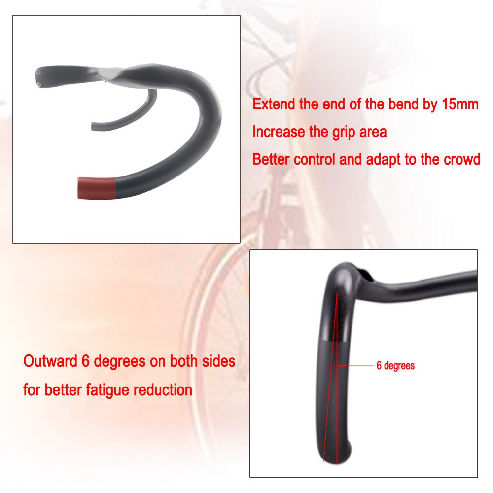 Premium Carbon Fiber Road Bike Handlebar - 40/42/44cm UD Matte Aero Design for Speed & Performance | Lightweight Integrated Handlebars for Road Cycling, Racing & Training (440x110mm)