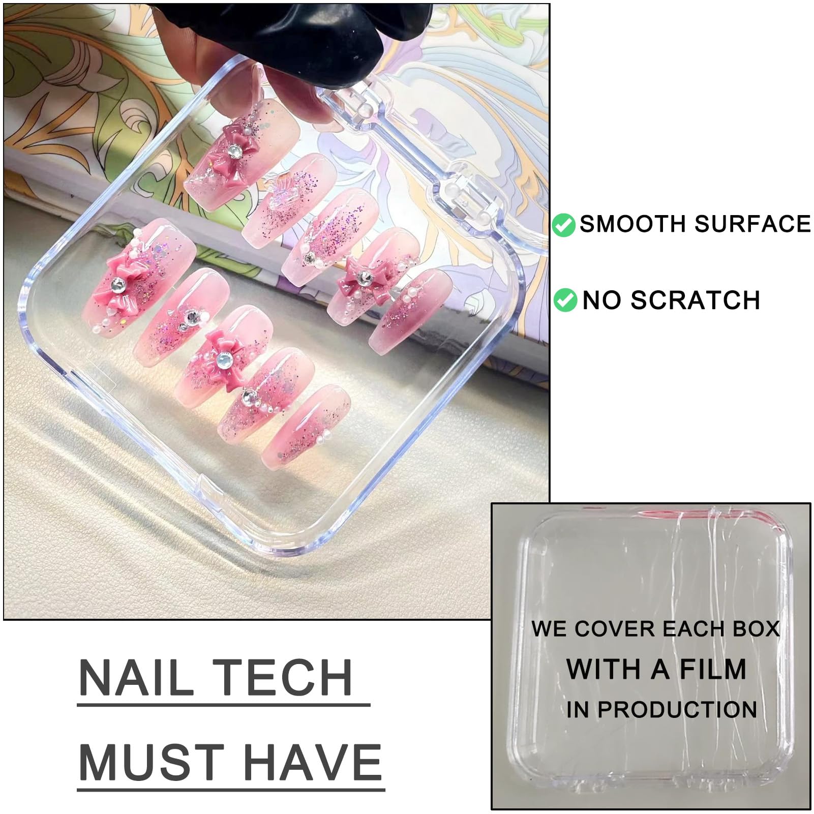 14 Pcs Press On Nail Packaging Box with 60 Adhesive Tapes - Fake Nail Storage Case & Display for Nail Salon Supplies, Nail Art Business - Perfect for Salon Organization & Retail Display