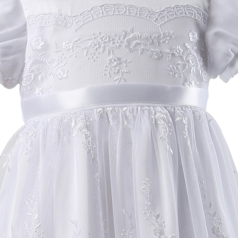 NIMBLE Baby Girls Newborn Christening Dress - Embroidered Gown Outfit with Headband 0-15 Months | Perfect for Baptism, First Communion & Special Occasions