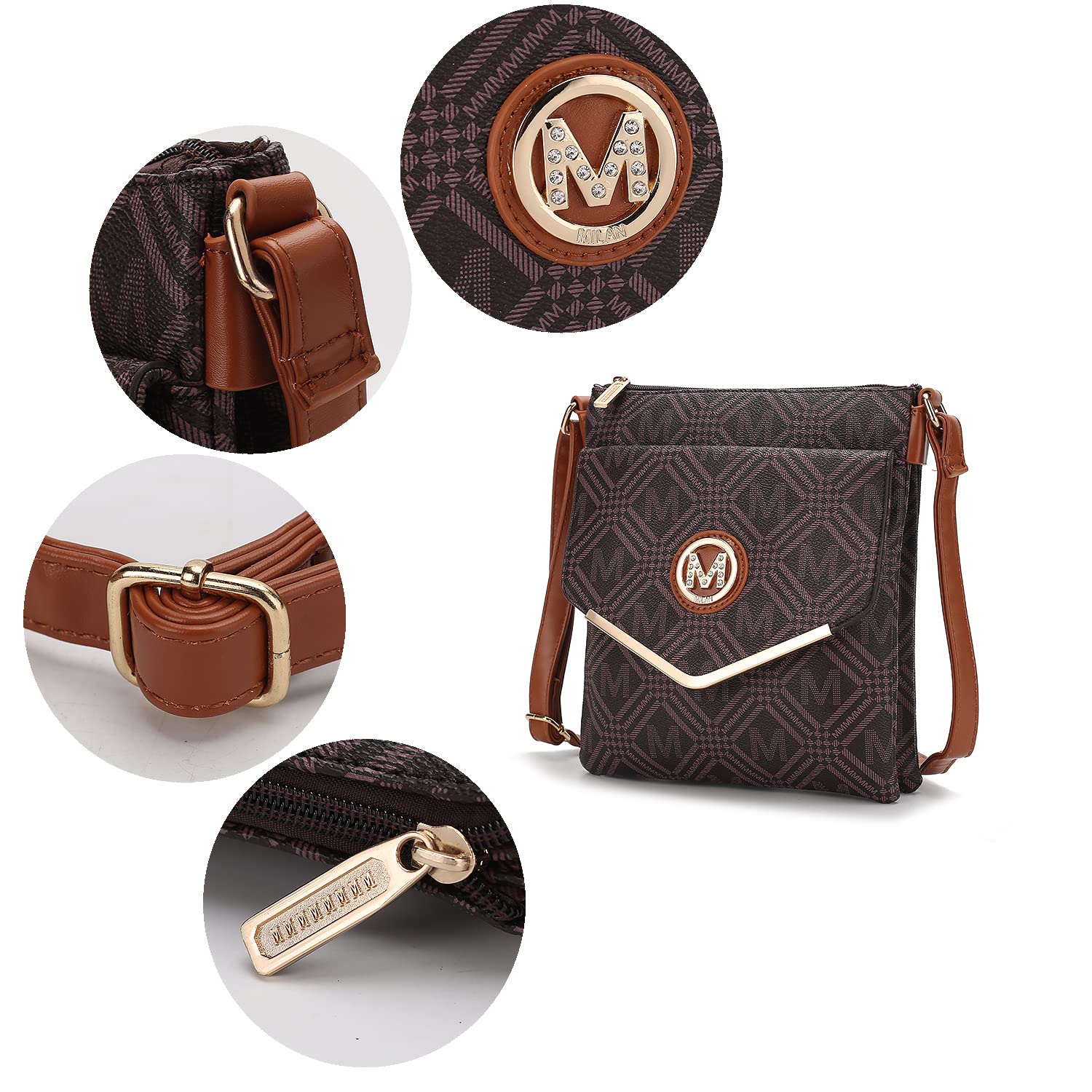 MKF Women's Crossbody Bag - PU Leather Triple Compartment Messenger Purse with Adjustable Shoulder Strap - Perfect for Work, Travel & Everyday Use