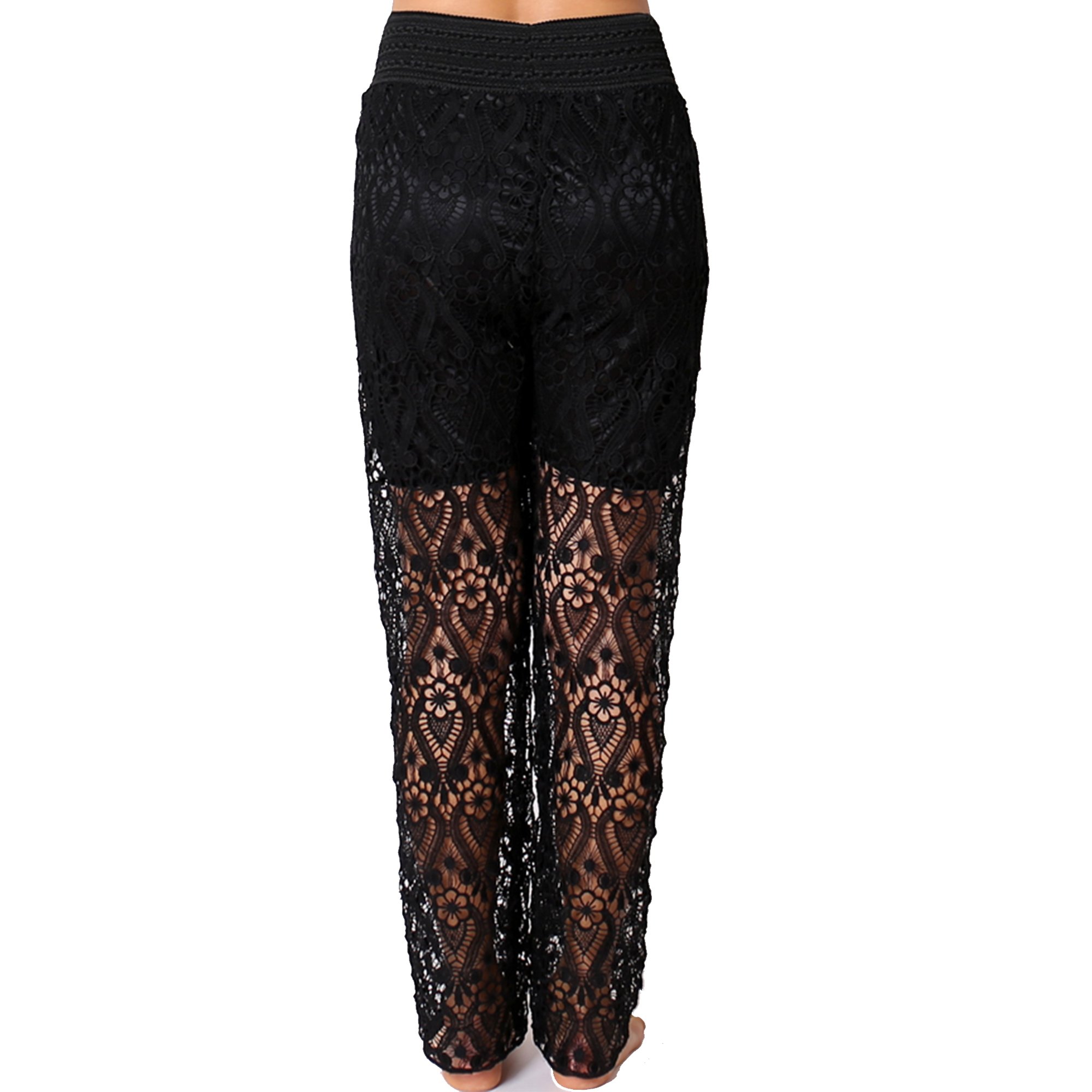 TD Collections Women's Stretch Waist Crochet Full Length Lounge Pants - Comfortable Boho Style Pants for Yoga, Beach & Casual Wear