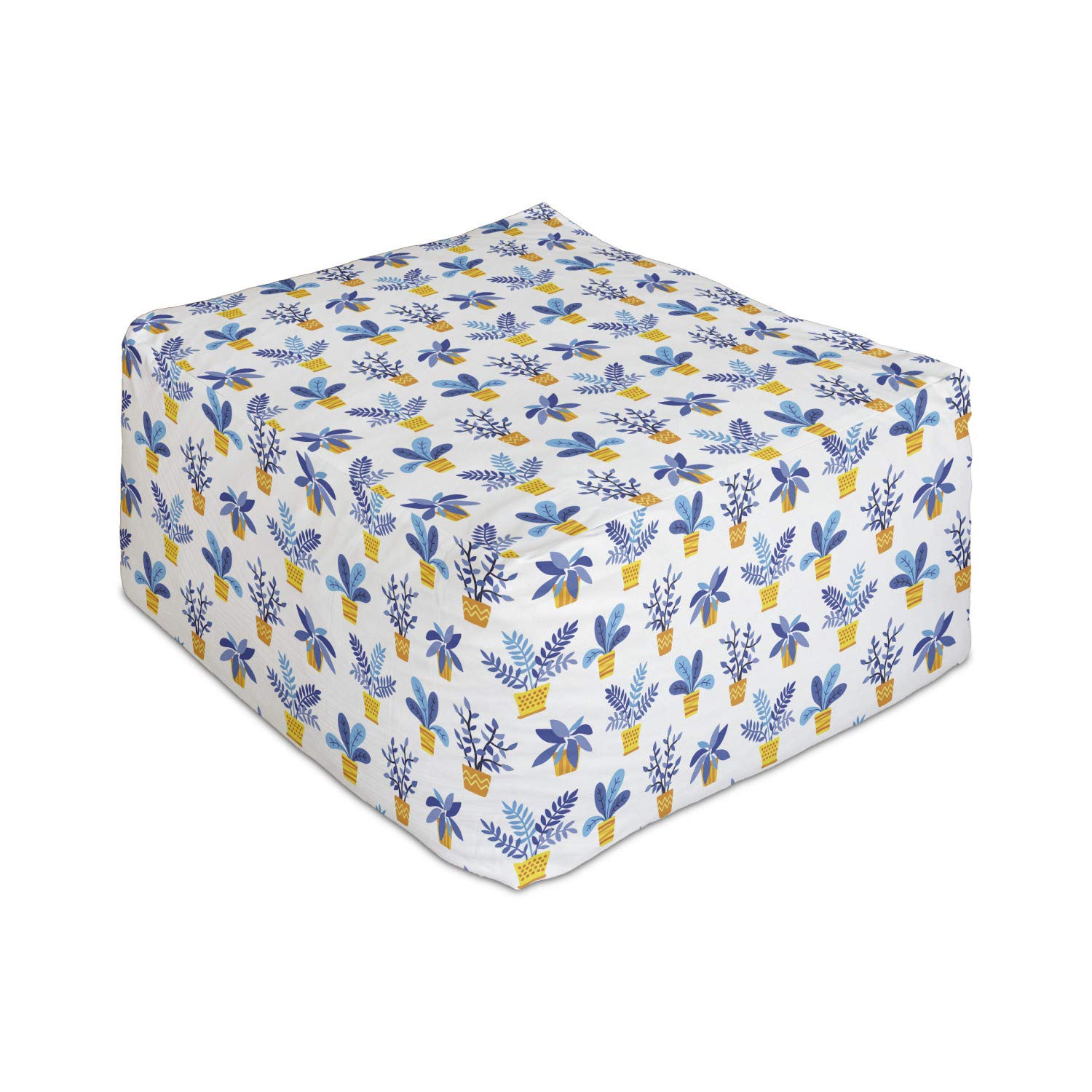 Ambesonne Botanical Rectangle Pouf - Plants in Pots with Zigzags, Polka Dots & Stripes Design - 25