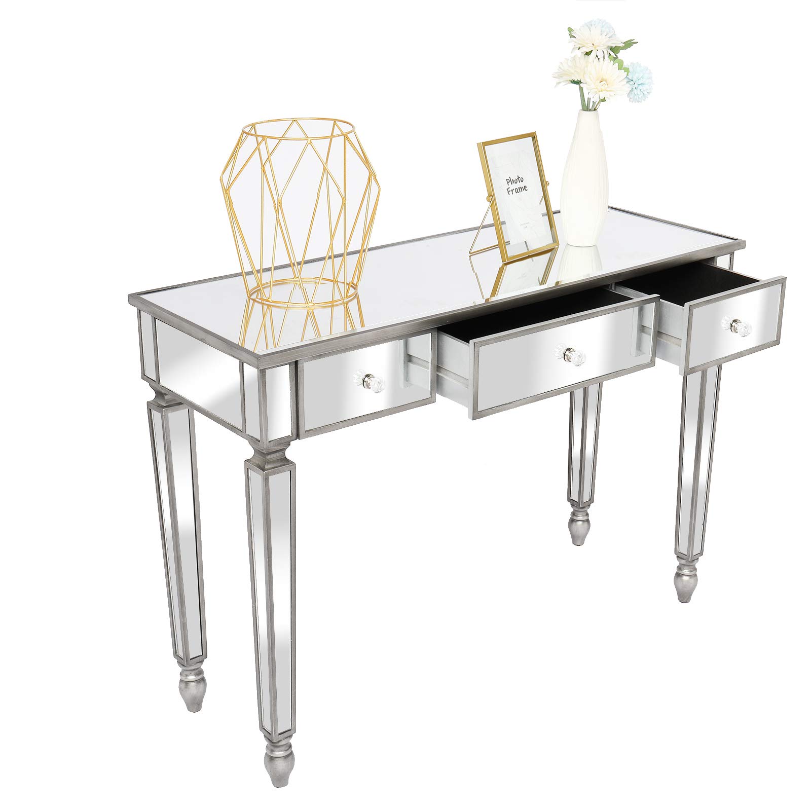 Modern Mirrored Vanity Table with Drawers - Elegant Dressing Desk & Makeup Table for Bedroom, Entryway, or Home Office - Perfect for Makeup, Jewelry Storage & Stylish Décor
