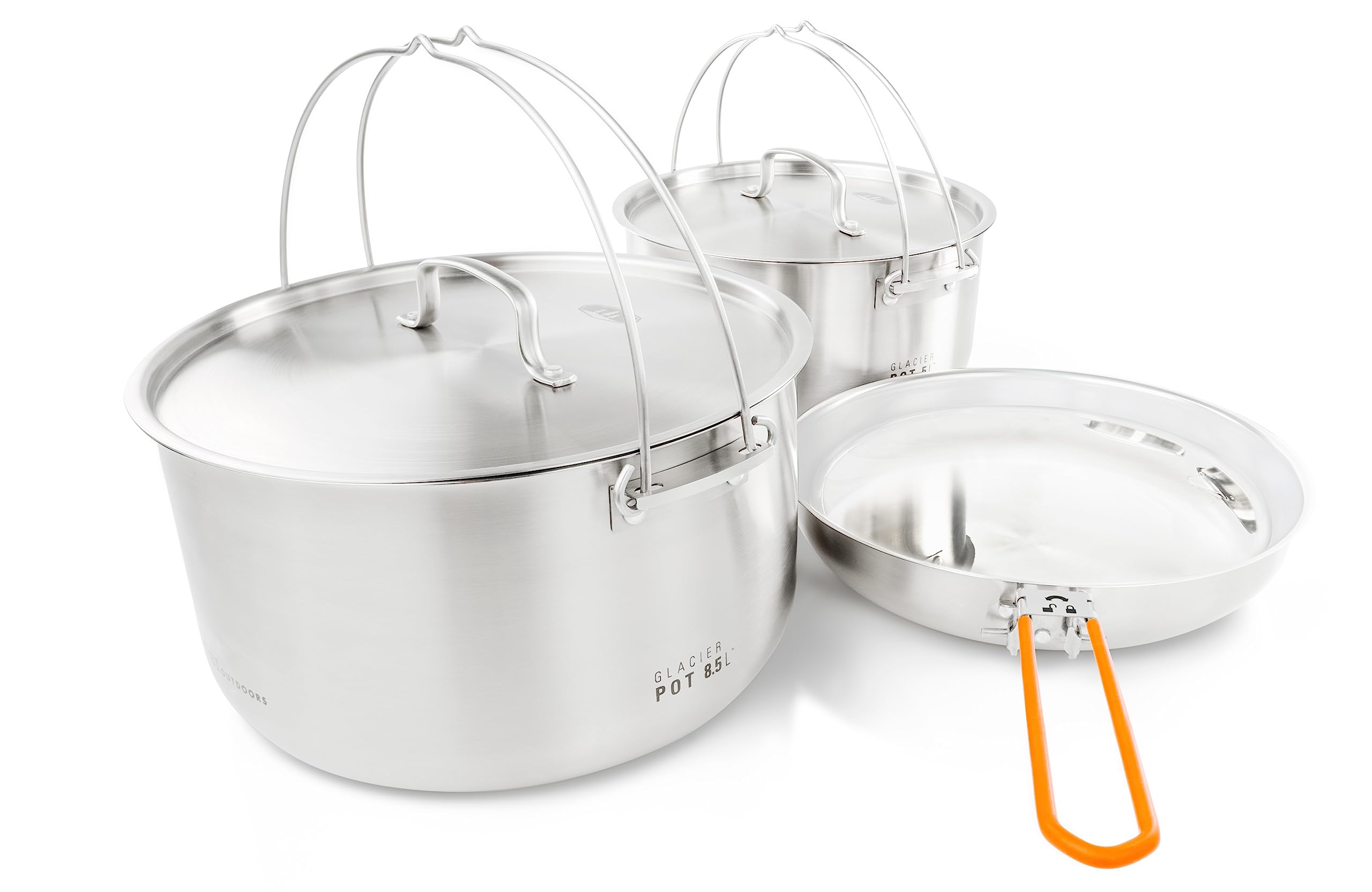 GSI Outdoors Glacier Stainless Steel Troop Cookset - Compact Camping Pots & Pans Set for 8-10 People | Perfect for Backpacking, Hiking & Outdoor Adventures | Durable Travel Cookware for Campers & Troop Leaders