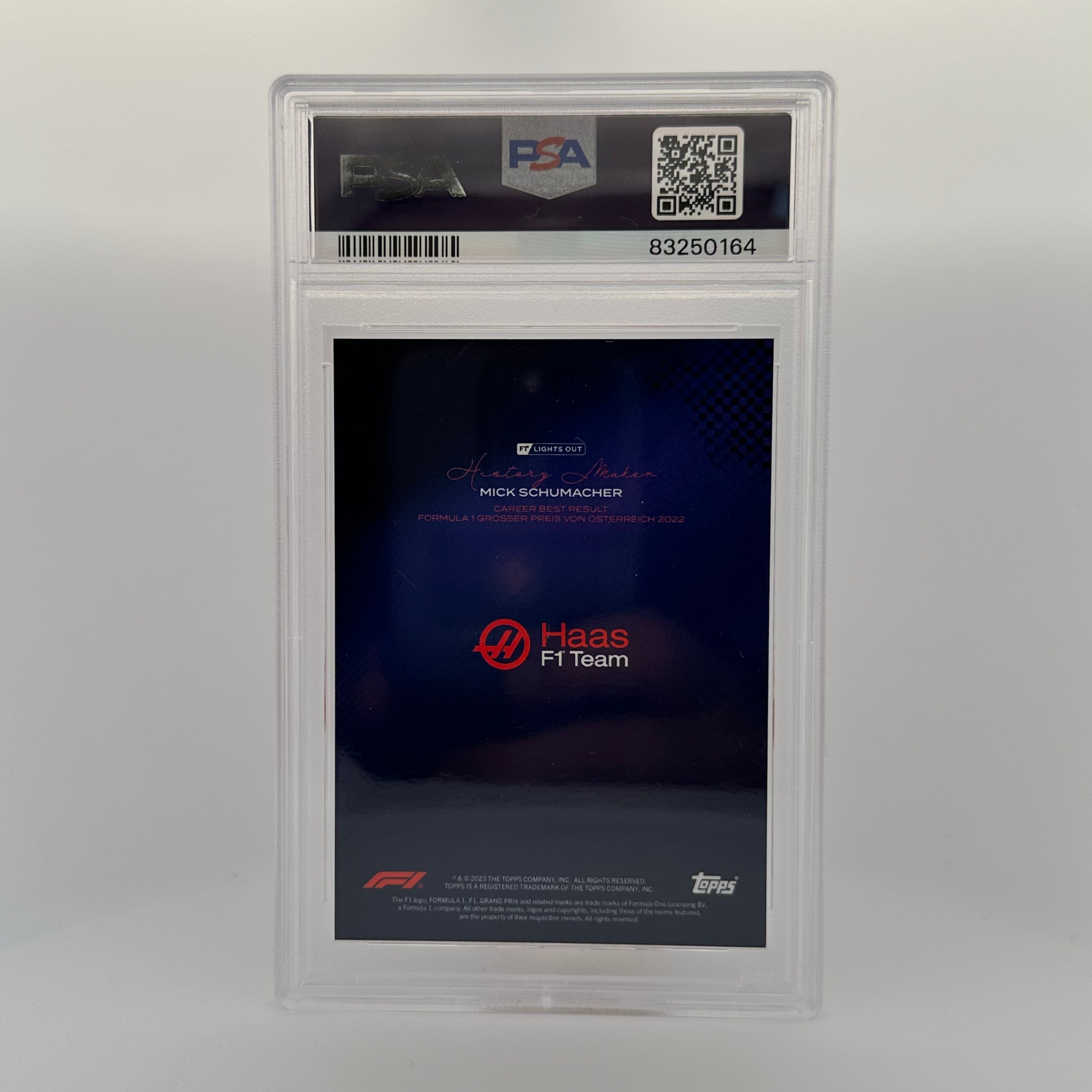 PSA 8 Graded Mick Schumacher 9/15 History Maker Purple - Rare F1 Racing Collectible Card for Display & Investment