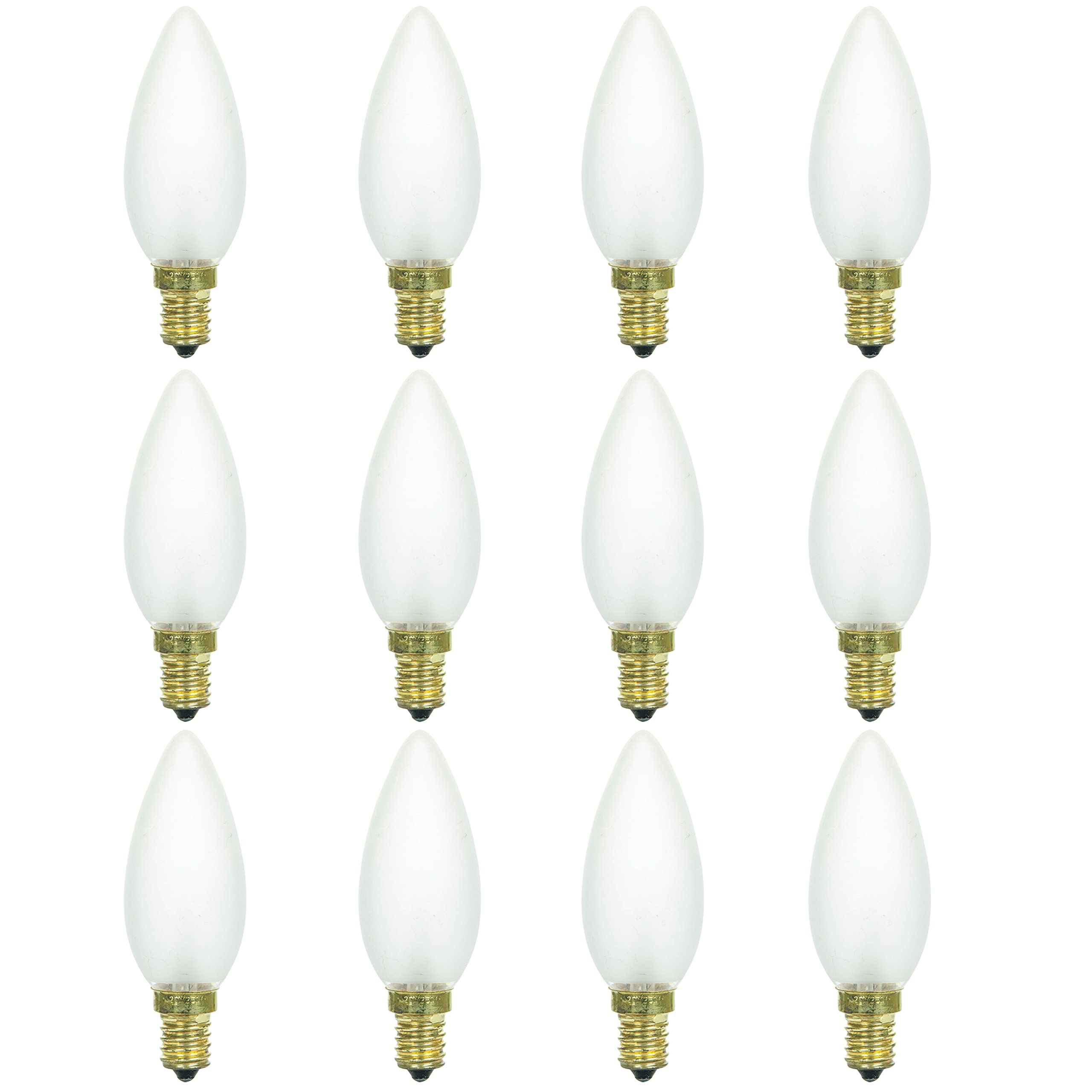 Sunlite 40093 25W Frosted Chandelier Bulb (E14 Base) - 160 Lumens, Dimmable Incandescent Light Bulbs for Chandeliers, Ceiling Fixtures & Table Lamps - 12-Pack for Home, Restaurant & Hotel Lighting