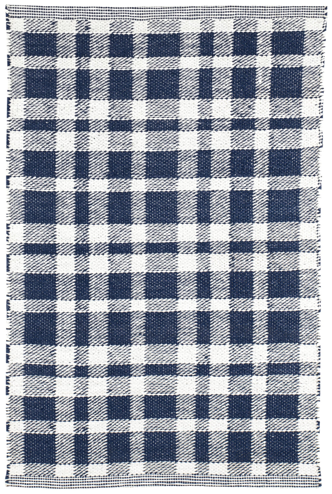 Handwoven Tattersall Indoor Outdoor Rug - Navy Blue Reversible Non-Slip Area Rug for Living Room, Bedroom, Patio & Deck