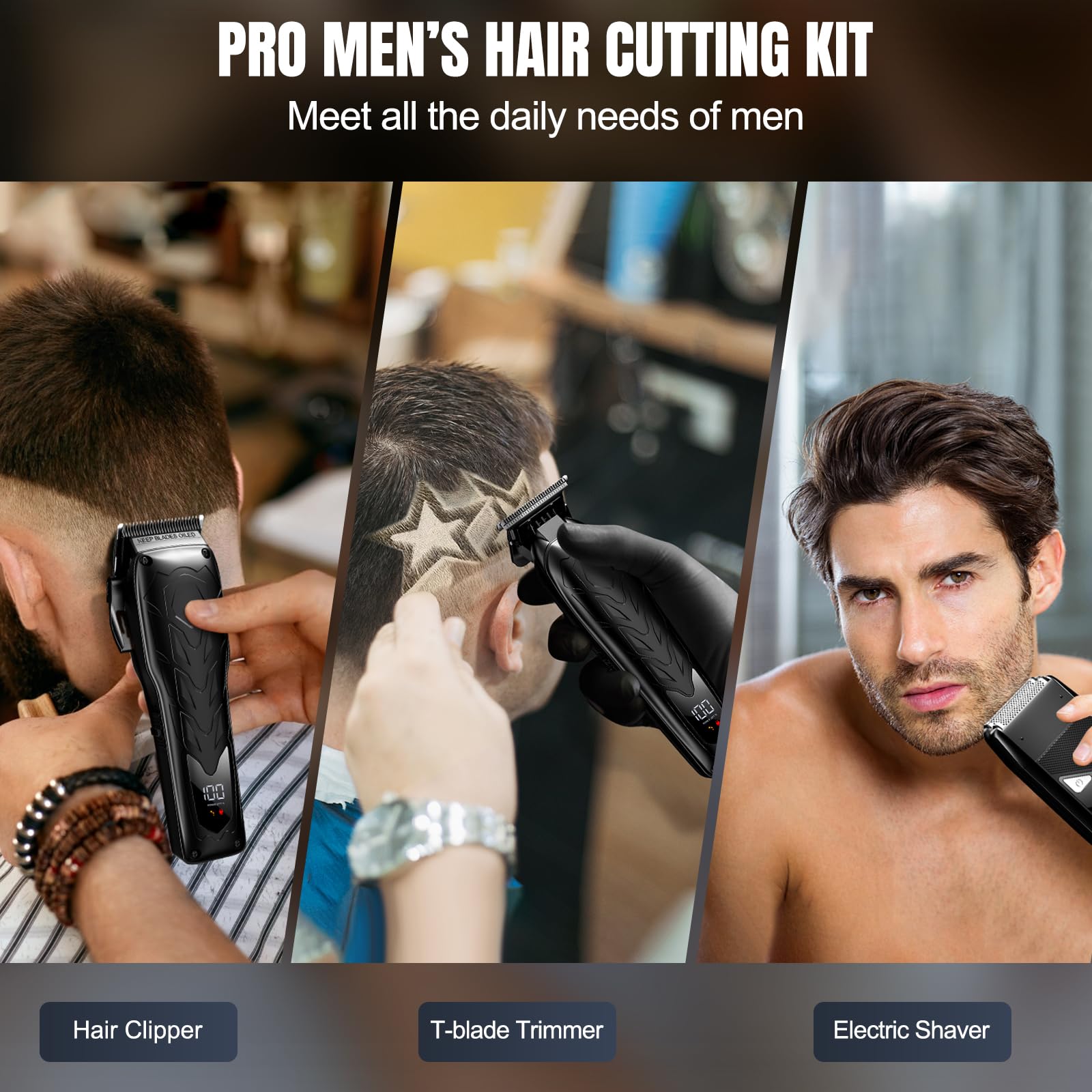 Lanumi Professional 3-in-1 Hair Clipper & Beard Trimmer Set - Rechargeable Electric Razor for Men, Barber Clippers Kit with Hair Trimmer & Shaver - Perfect for Home Haircuts, Grooming & Professional Barbershop Use