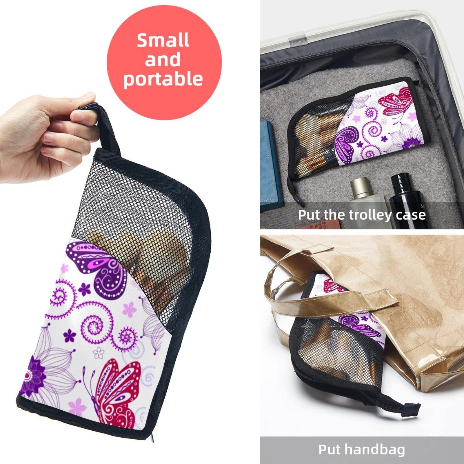 **12-Piece Makeup Brush Organizer Bag with Purple Flower Butterfly Design - Portable Travel Cosmetic Brush Holder Case for Professional & Home Use**