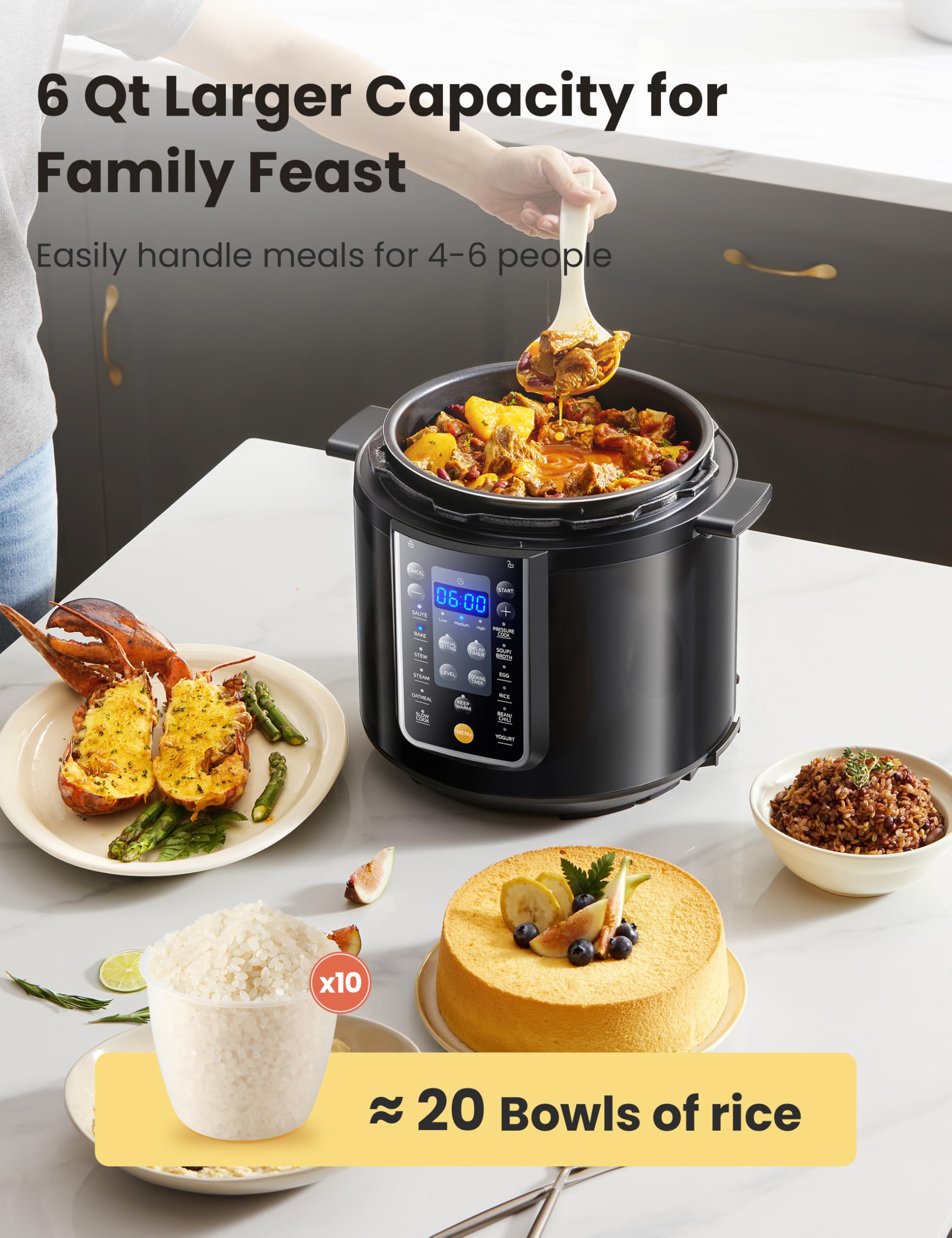 COMFEE' 9-in-1 Electric Pressure Cooker with 13 Presets - 6 Quart Multi-Cooker for Instant Pot, Slow Cooking, Rice, Steaming, Sautéing & Yogurt Making - Non-Stick Aluminum Inner Pot (Black) - Perfect for Family Dinners, Meal Prep & Healthy Cooking