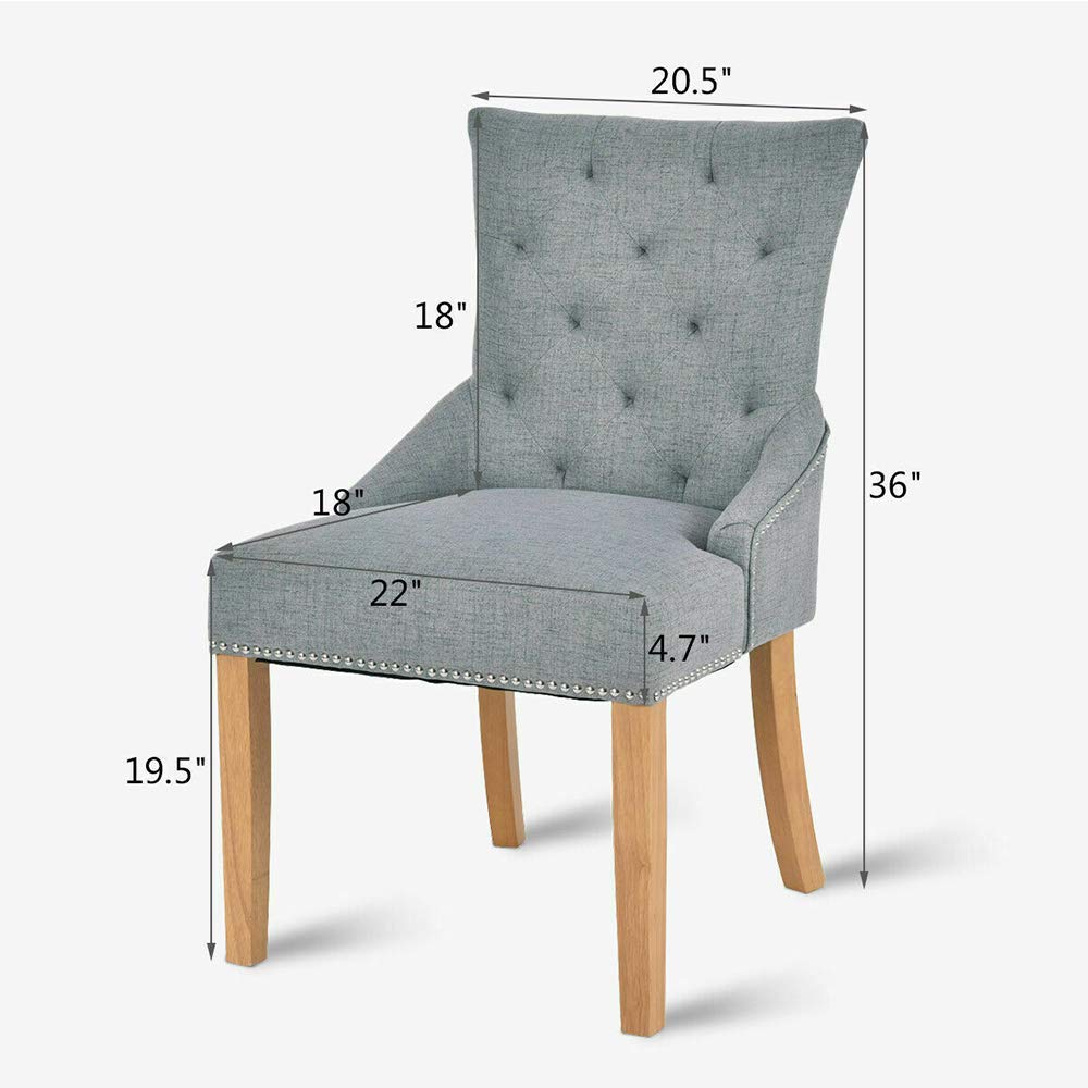 Modern Light Grey Tufted Fabric Dining Chairs Set of 2 - Armless Upholstered Side Chairs with Wooden Legs (22