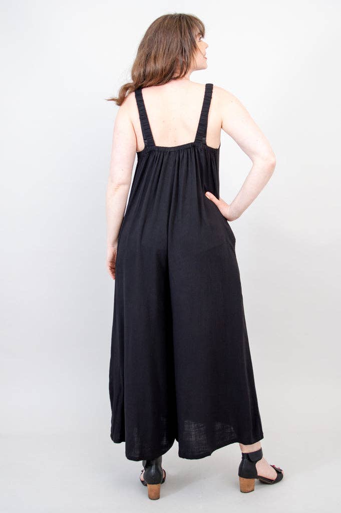 Joanna Black Linen Bamboo Jumpsuit for Women - Comfortable Summer Romper with Pockets - Perfect for Beach, Vacation & Casual Outings