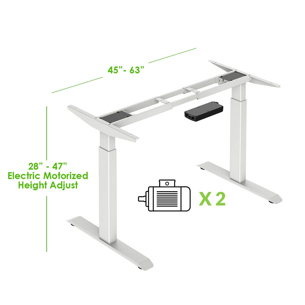 Adjustable Electric Standing Desk Frame with Dual Motors, USB Charging Port - Supports 220 lbs, 47