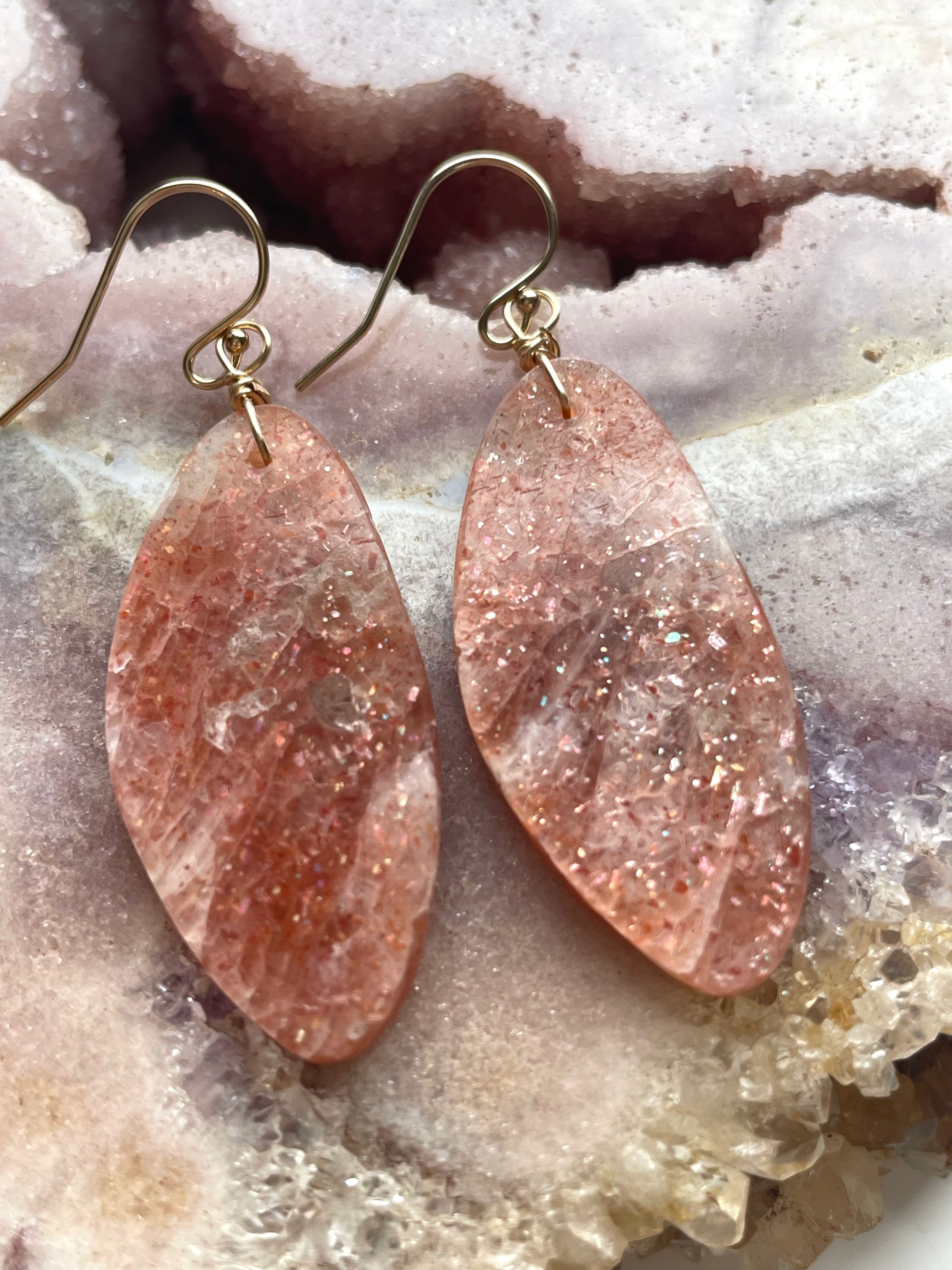 Orange Sunstone Gold Filled Statement Crystal Gemstone Threader Earrings for Women | Elegant Boho Jewelry for Parties, Weddings & Everyday Wear