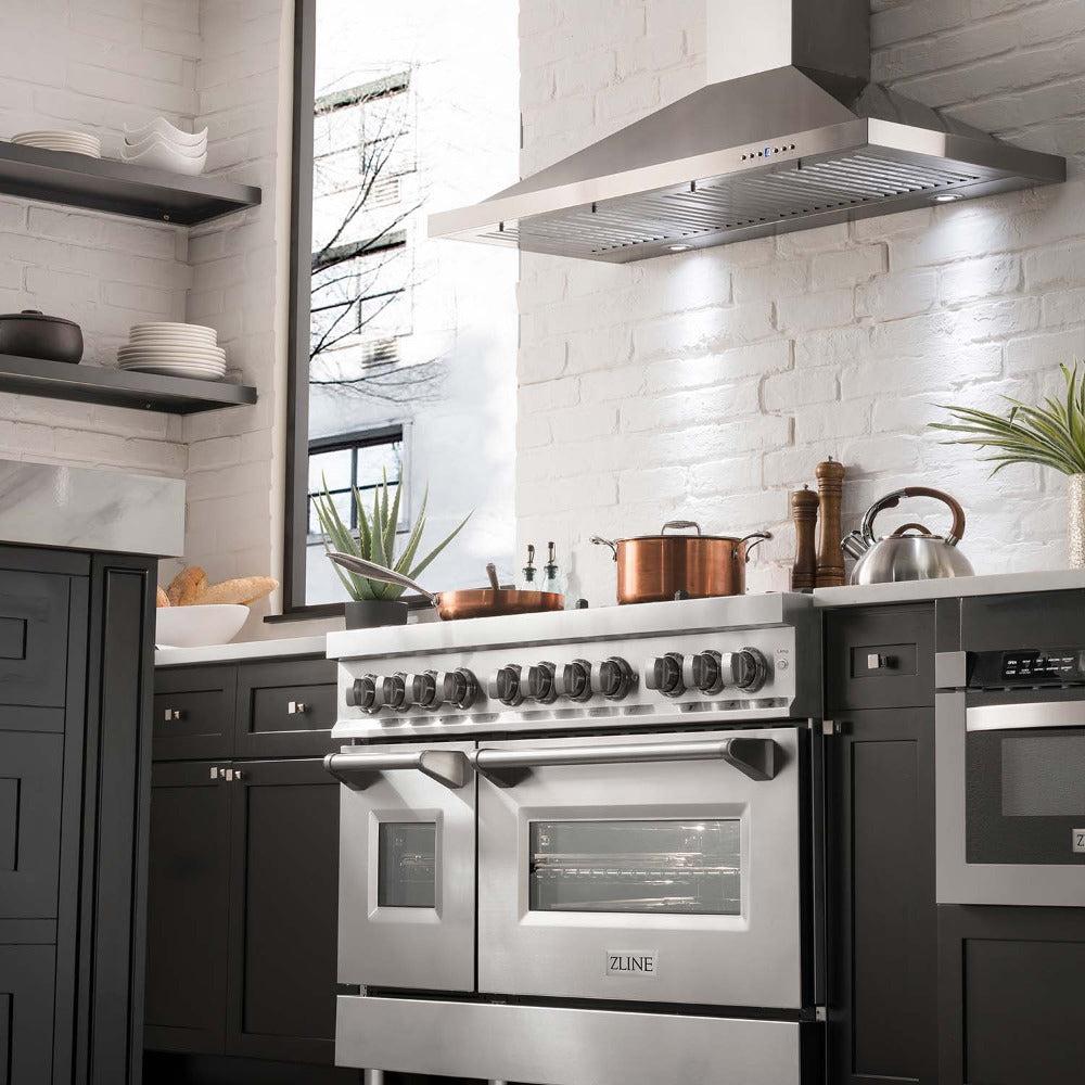 ZLINE 48 Inch Professional Kitchen Package - Stainless Steel Dual Fuel Range & Convertible Vent Hood (2KP RARH48) | Perfect for Home Chefs & Modern Kitchens
