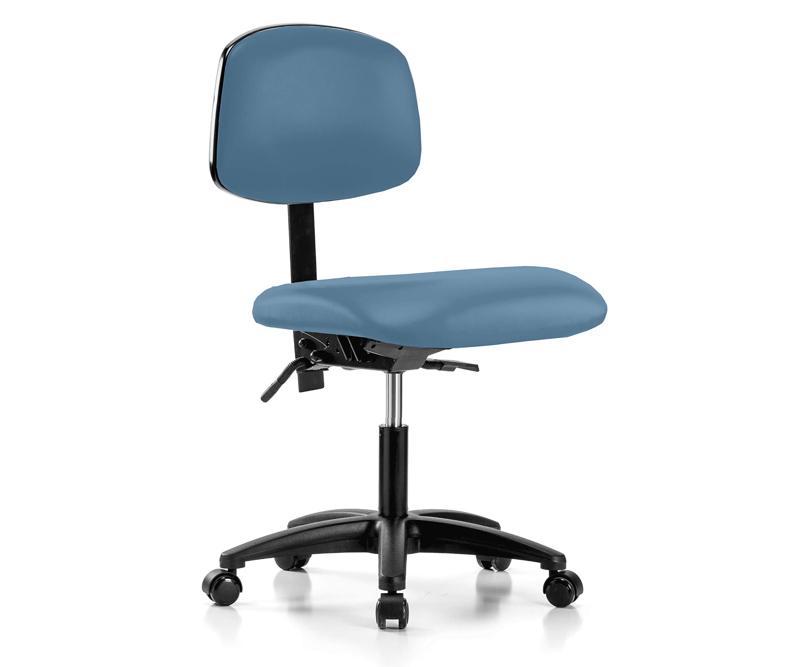 Adjustable Rolling Lab Chair with Back Support - Colonial Blue Vinyl Office Chair for Hardwood & Tile Floors - Perfect for Science Labs, Home Offices & Study Rooms