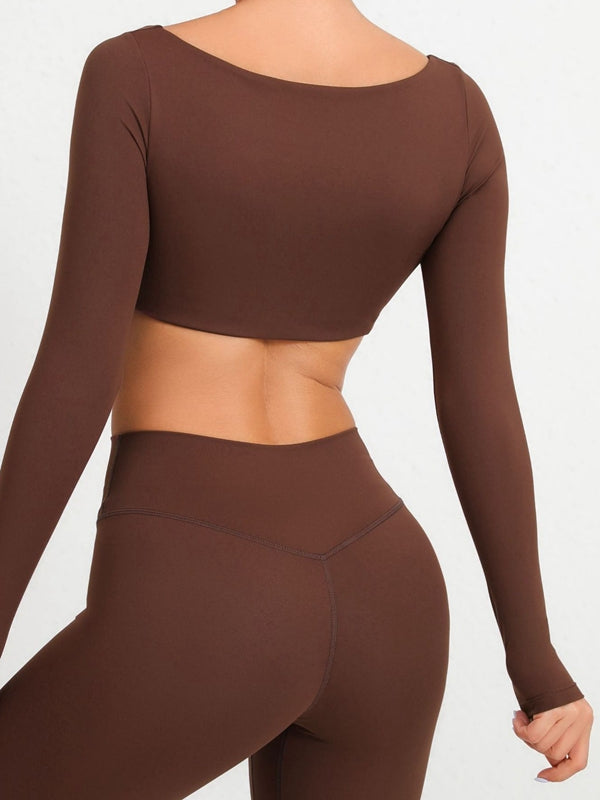 ZASUWA Women's Solid Color Cropped Long Sleeve Top with Chest Pockets - Casual Streetwear for Spring & Fall Fashion Outfits