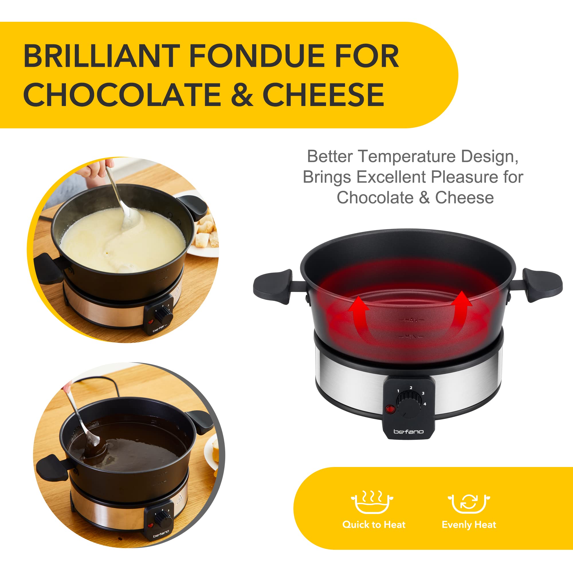 Premium Stainless Steel Fondue Pot Set with Temperature Control - 2-Quart Non-Stick Electric Fondue Maker with 6 Forks, 6 Cups & Stand - Perfect for Chocolate, Cheese, Caramel & Marshmallows - Ideal for Valentine's Day, Parties & Family Gatherings