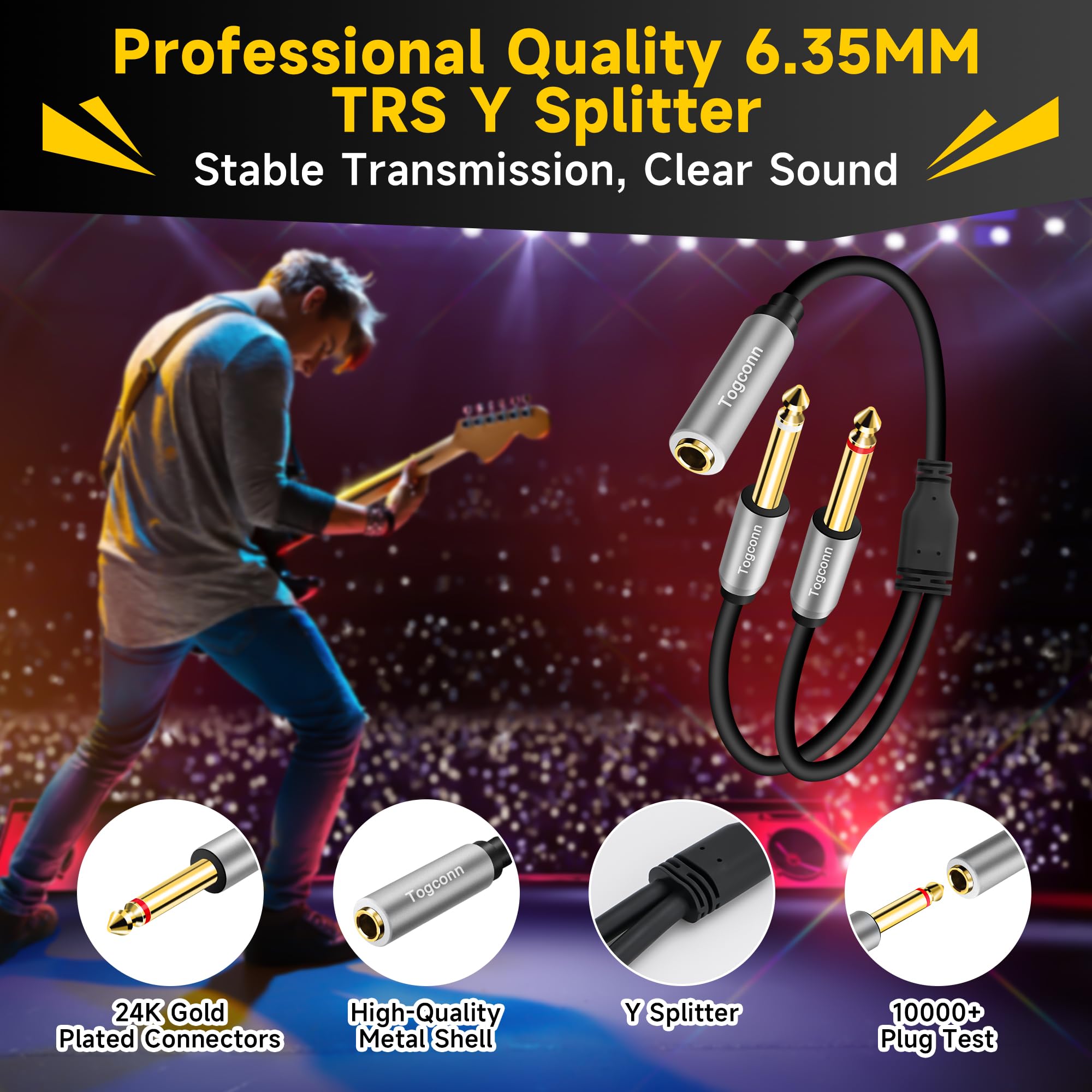 2-Pack 1/4 inch TRS Stereo Splitter Y Cable - 1 Feet 6.35mm TRS Female to Dual TS Mono Male Jack Audio Adapter - Ideal for Studio Monitors, PA Systems & Guitar Amps