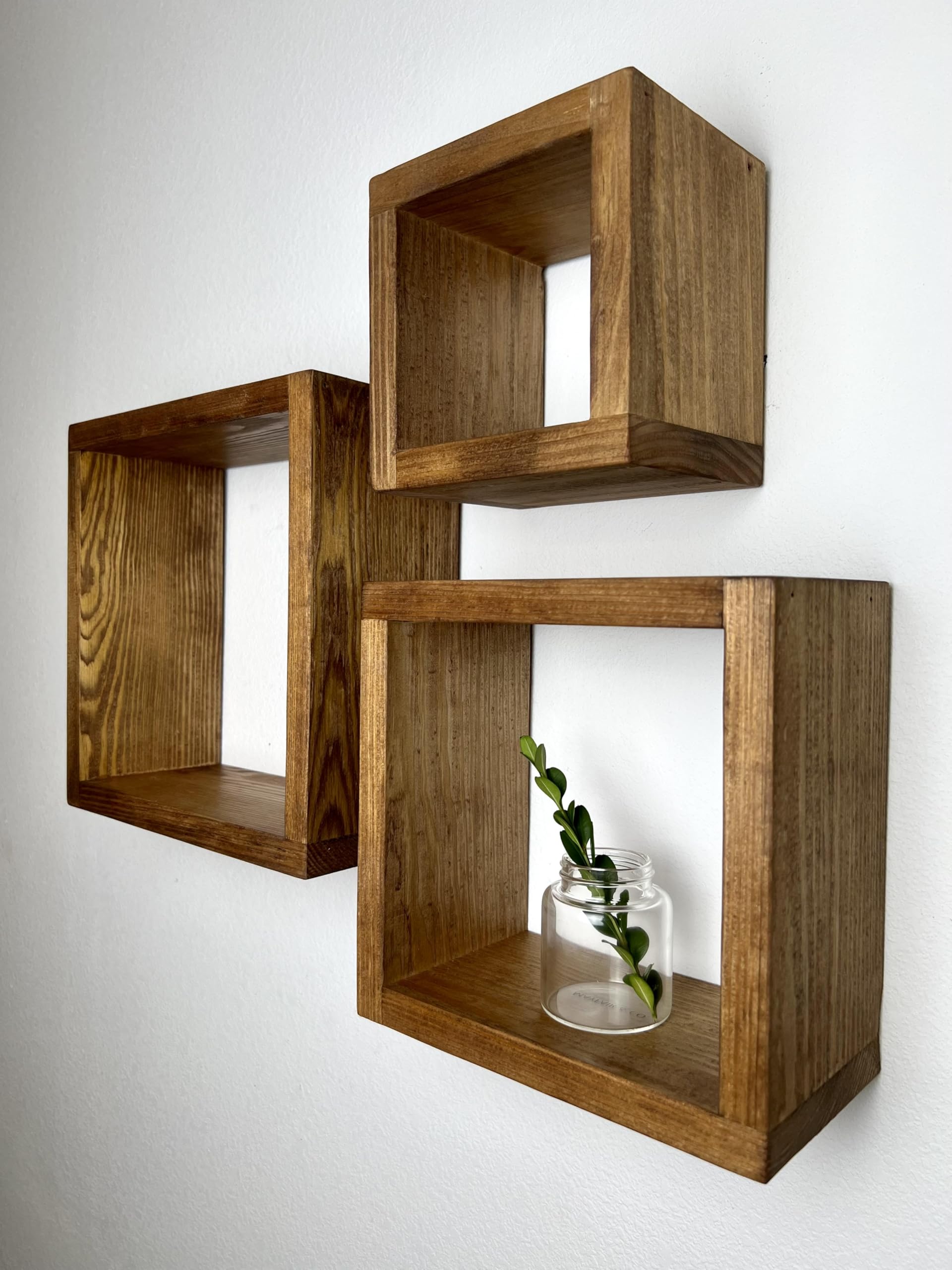 Set of 3 Black Floating Cube Shelves - Premium Wood Wall Shelves for Hanging Plants, Bathroom Storage, Gallery Wall & Minimalist Home Decor - Perfect for Living Room, Bedroom or Office Organization