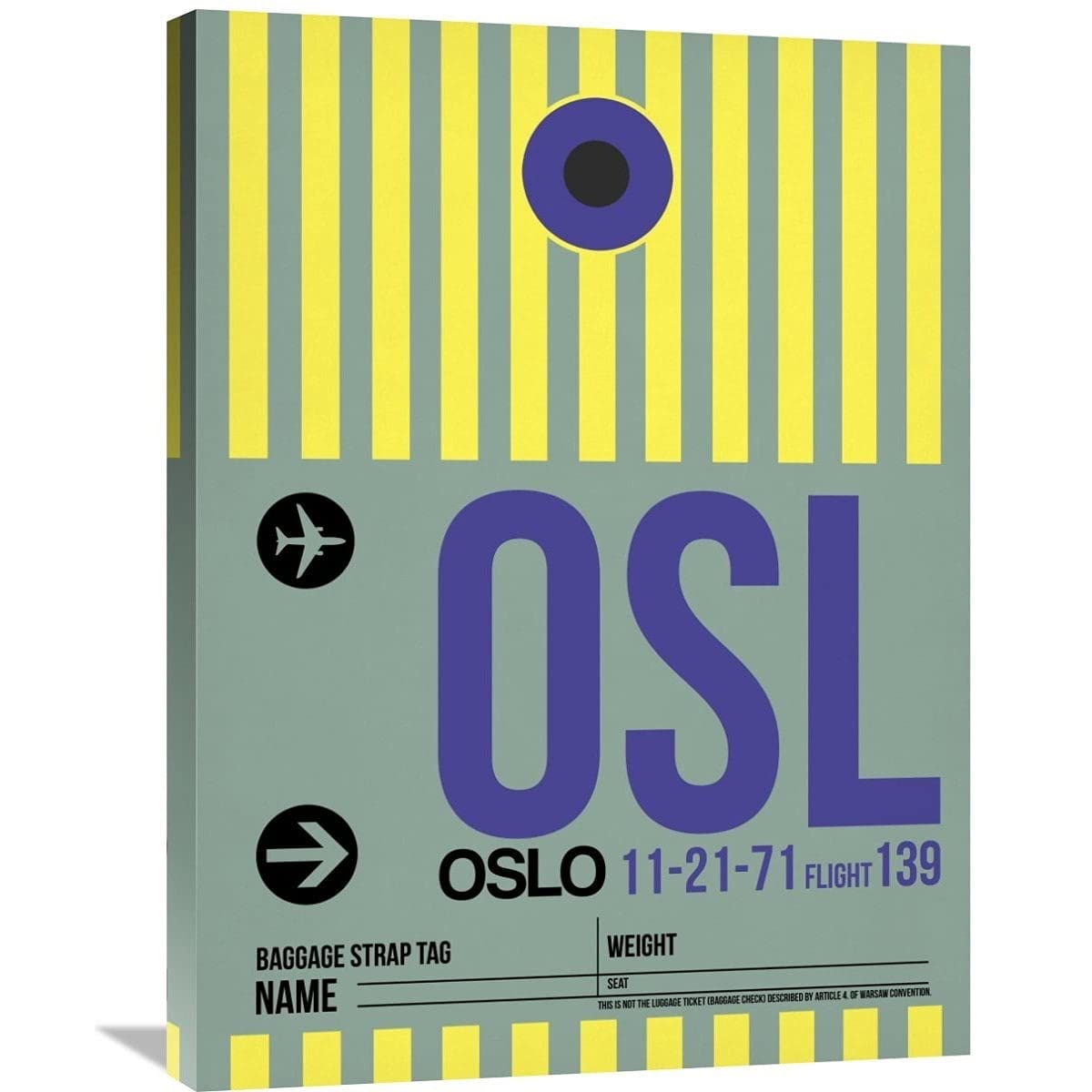 OSL Oslo Vintage Travel-Inspired Luggage Tag Canvas Wall Art - 40x30 Inches Stretched Canvas Print - Perfect for Living Room, Bedroom & Office Decor